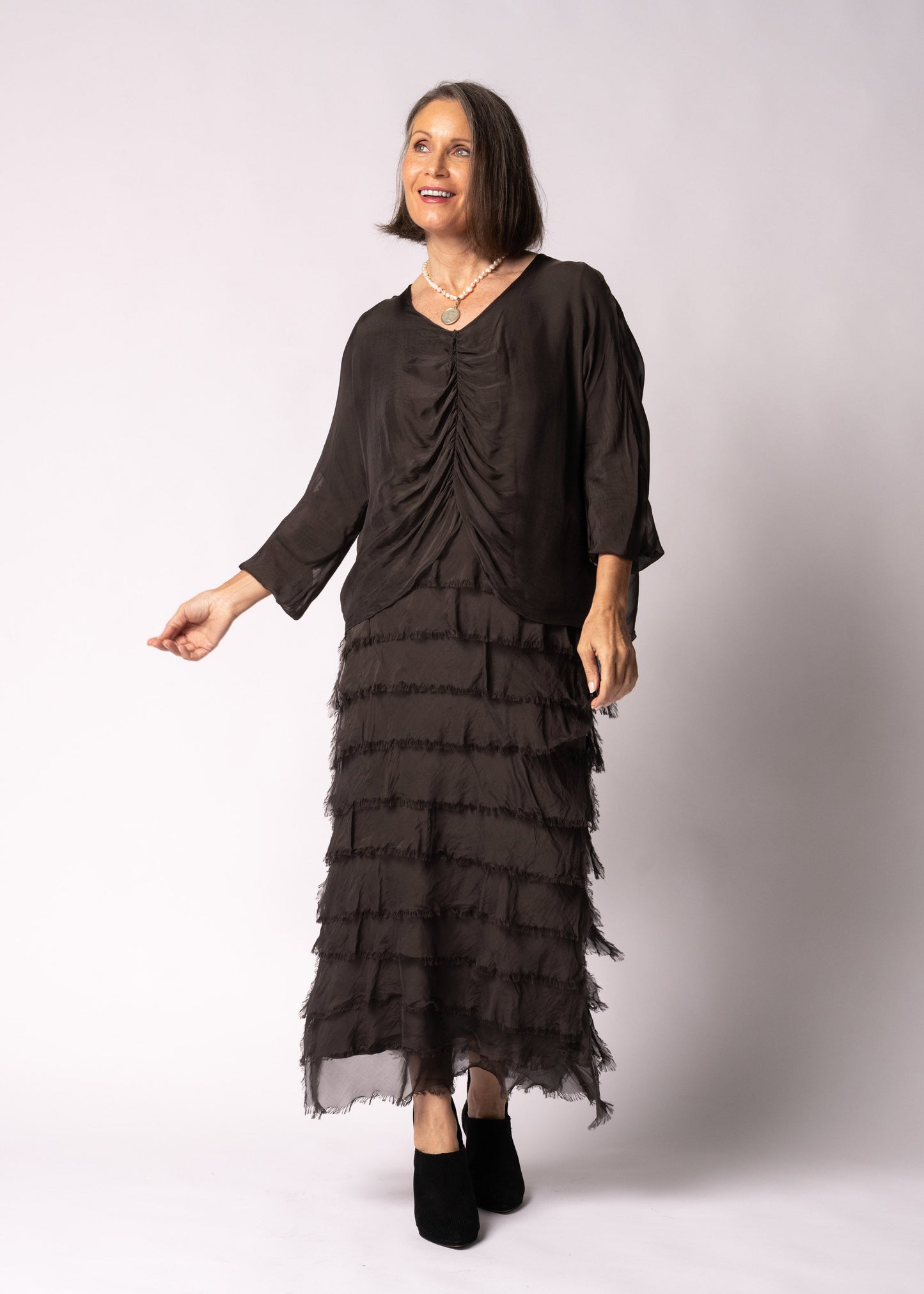 Odette Silk Dress in Chocolate Truffle