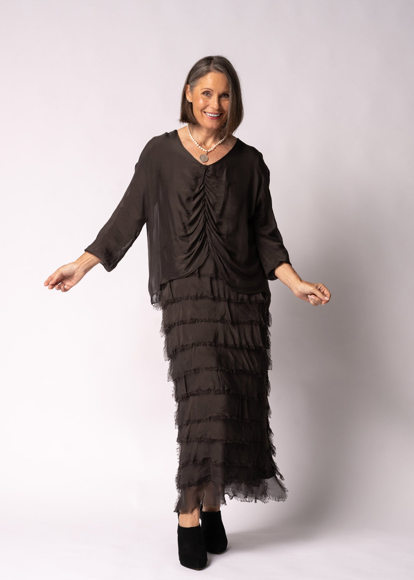 Odette Silk Dress in Chocolate Truffle