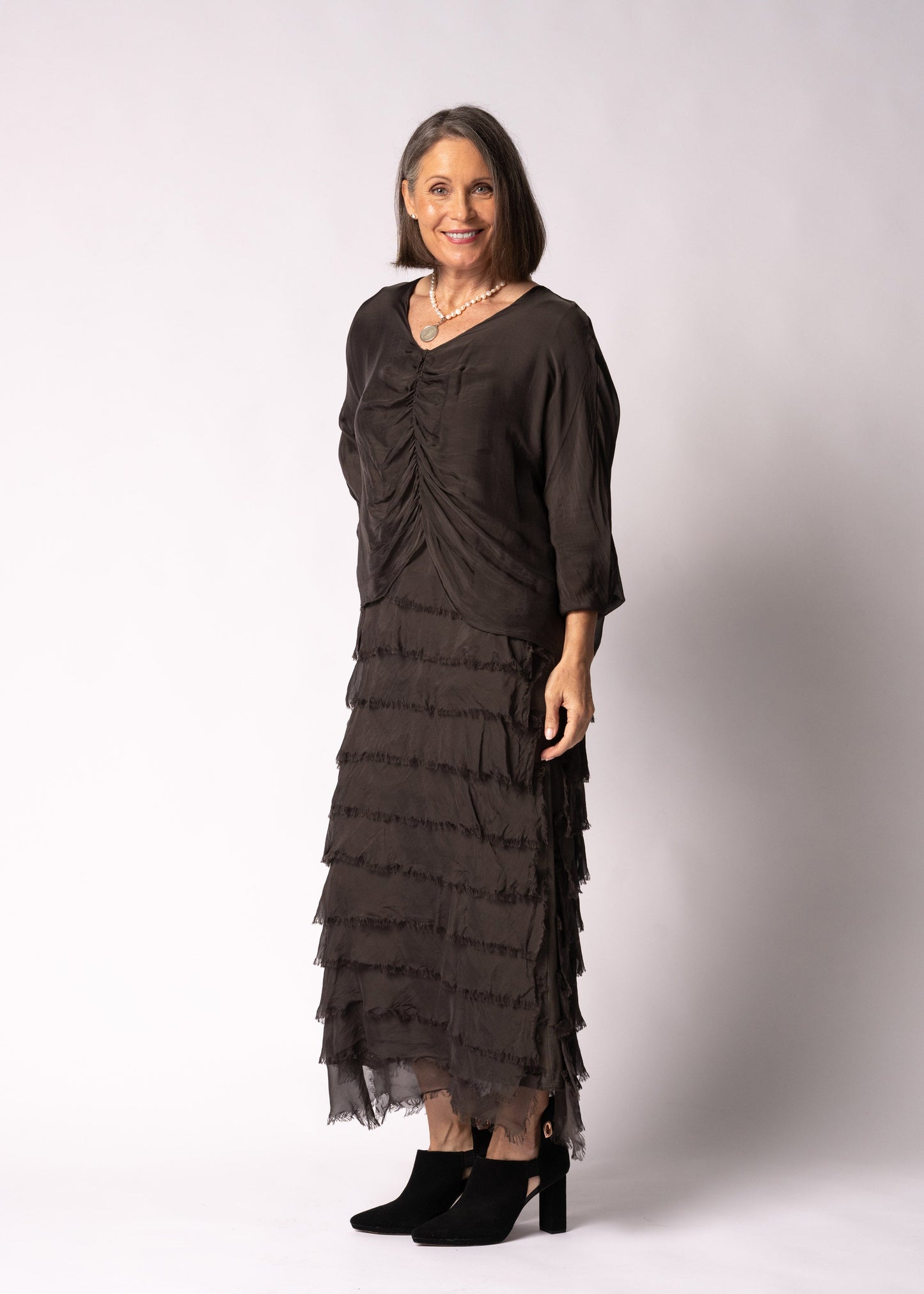 Odette Silk Dress in Chocolate Truffle