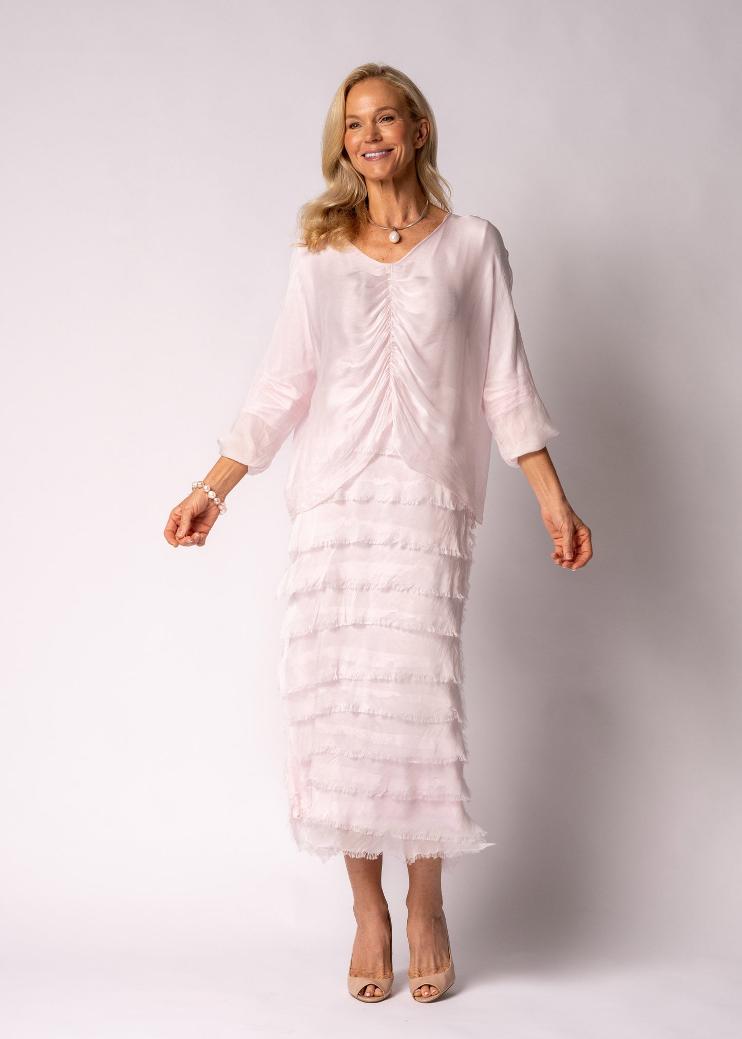 Odette Silk Dress in Modena Pink