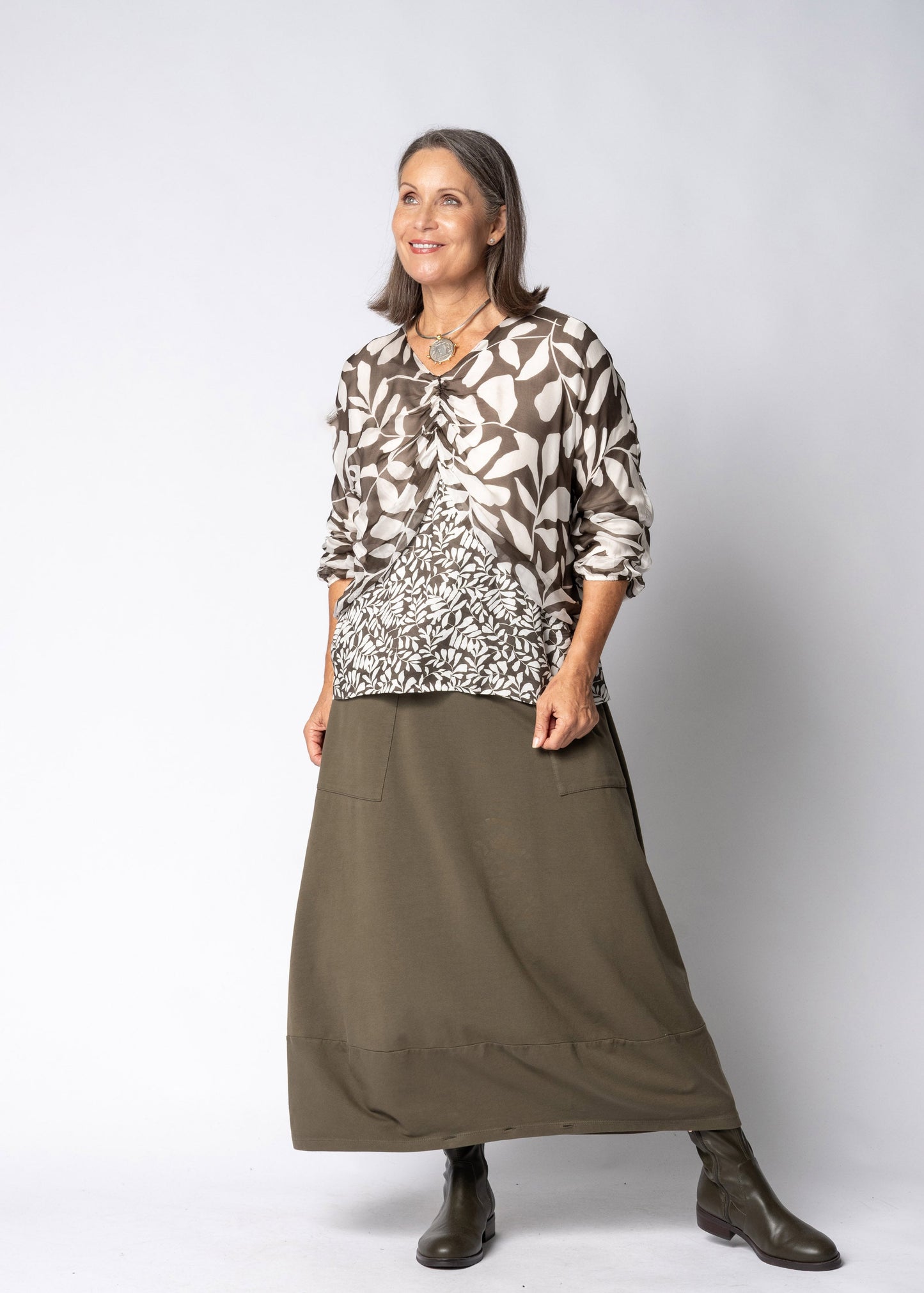 Floria Silk Top in Moss Green