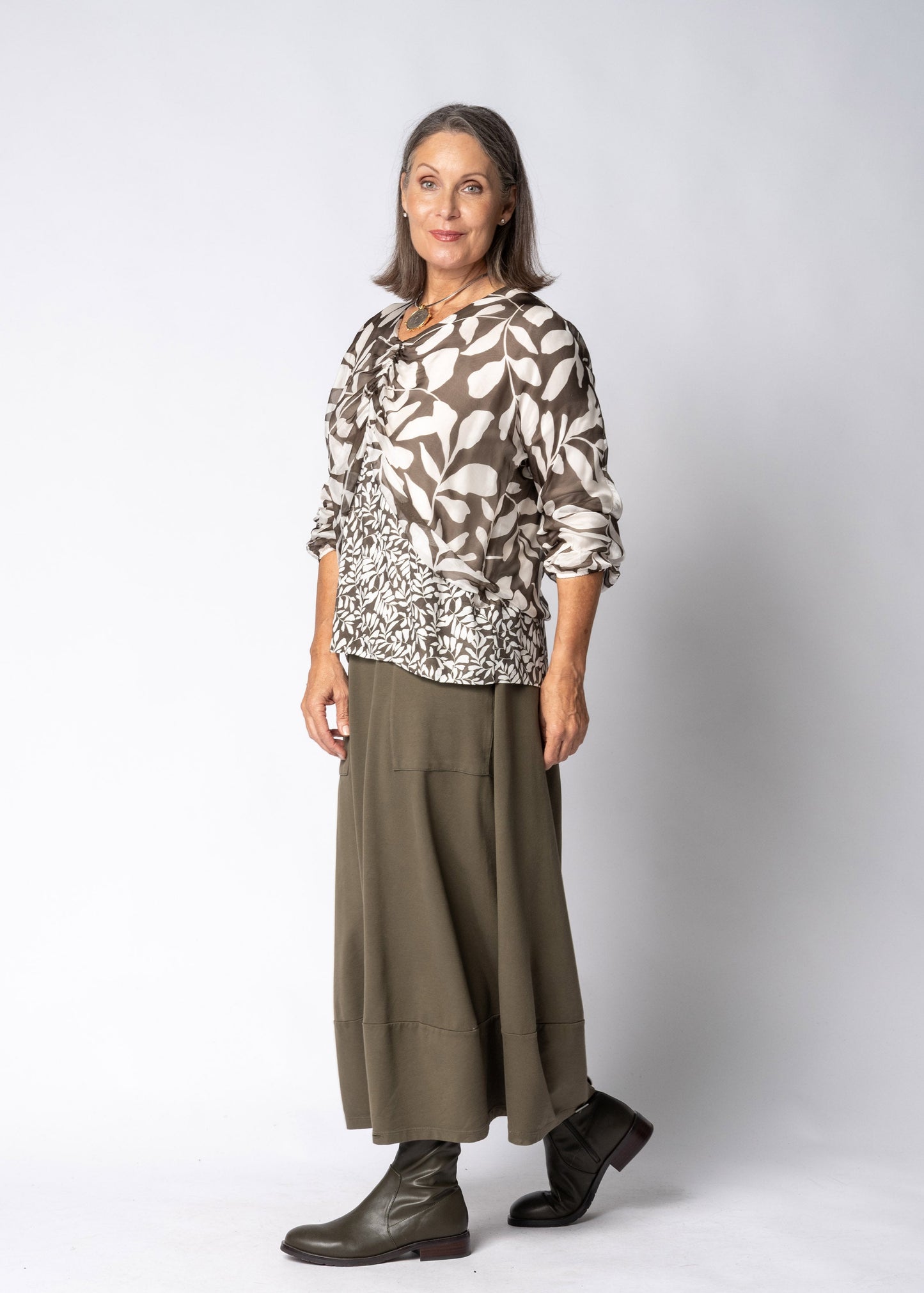 Floria Silk Top in Moss Green