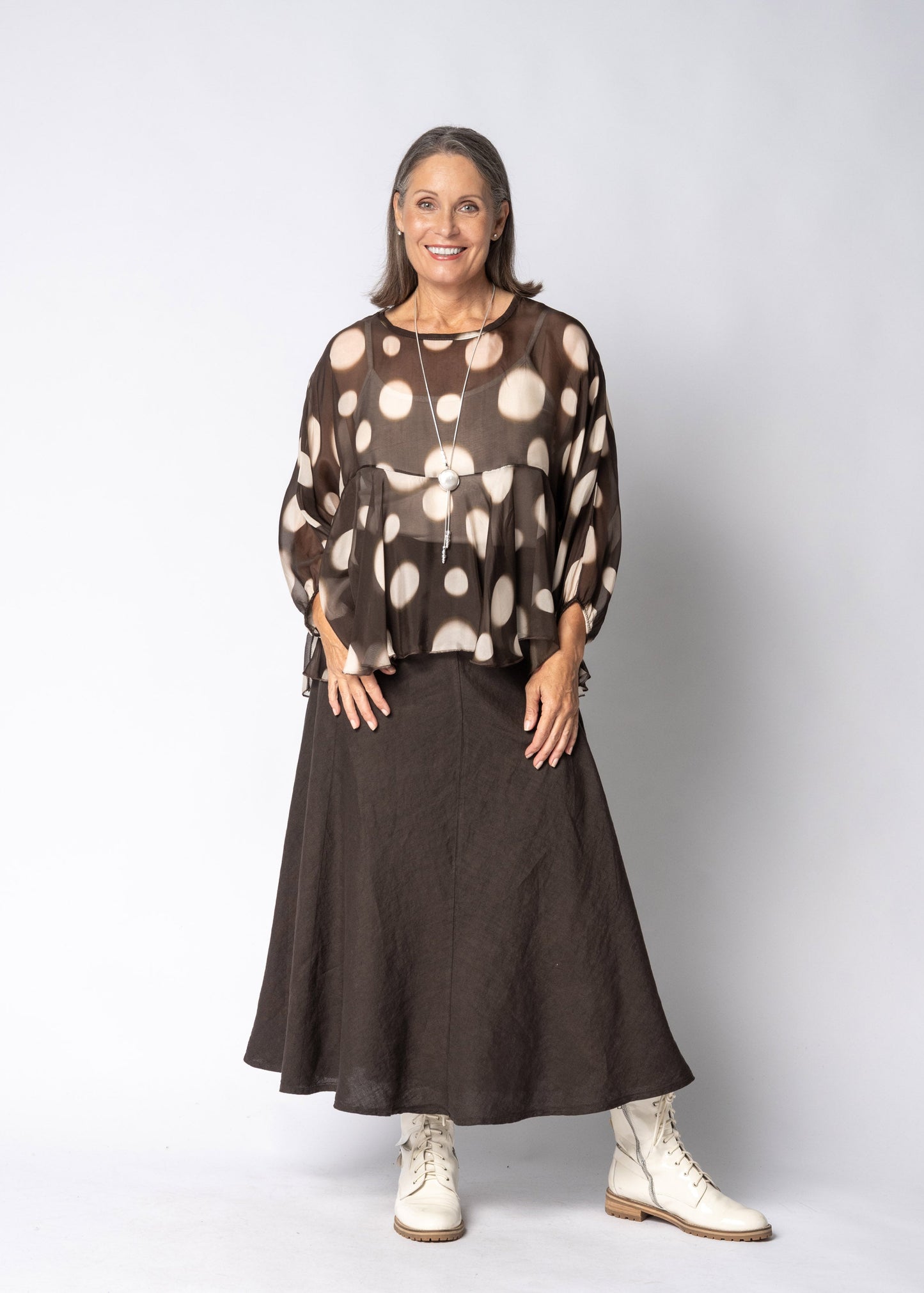 Fenna Silk Top in Chocolate Truffle