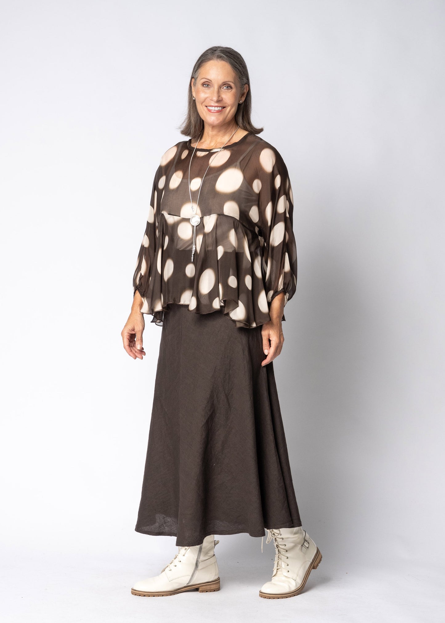 Fenna Silk Top in Chocolate Truffle