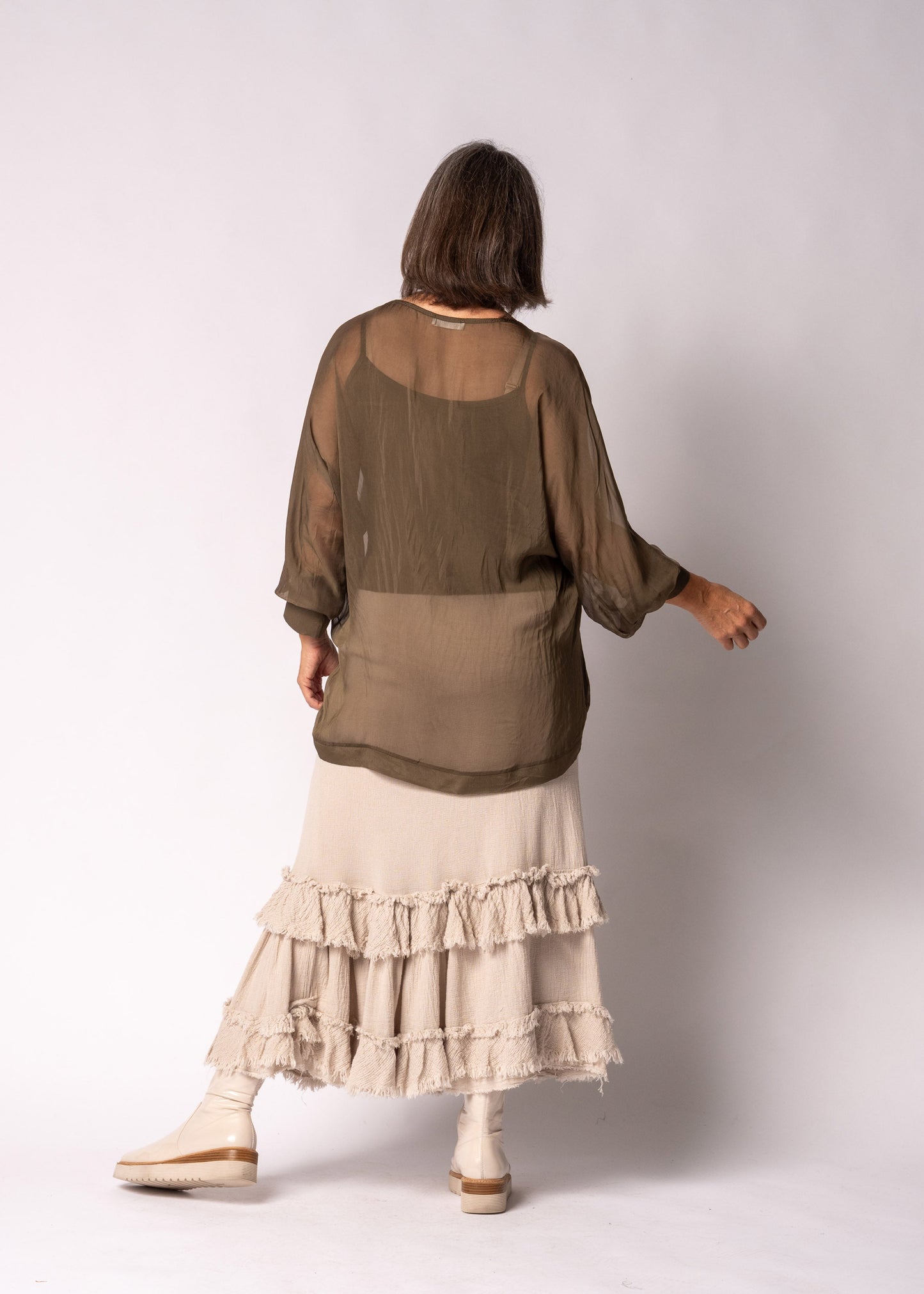 Maribella Silk Top in Moss Green