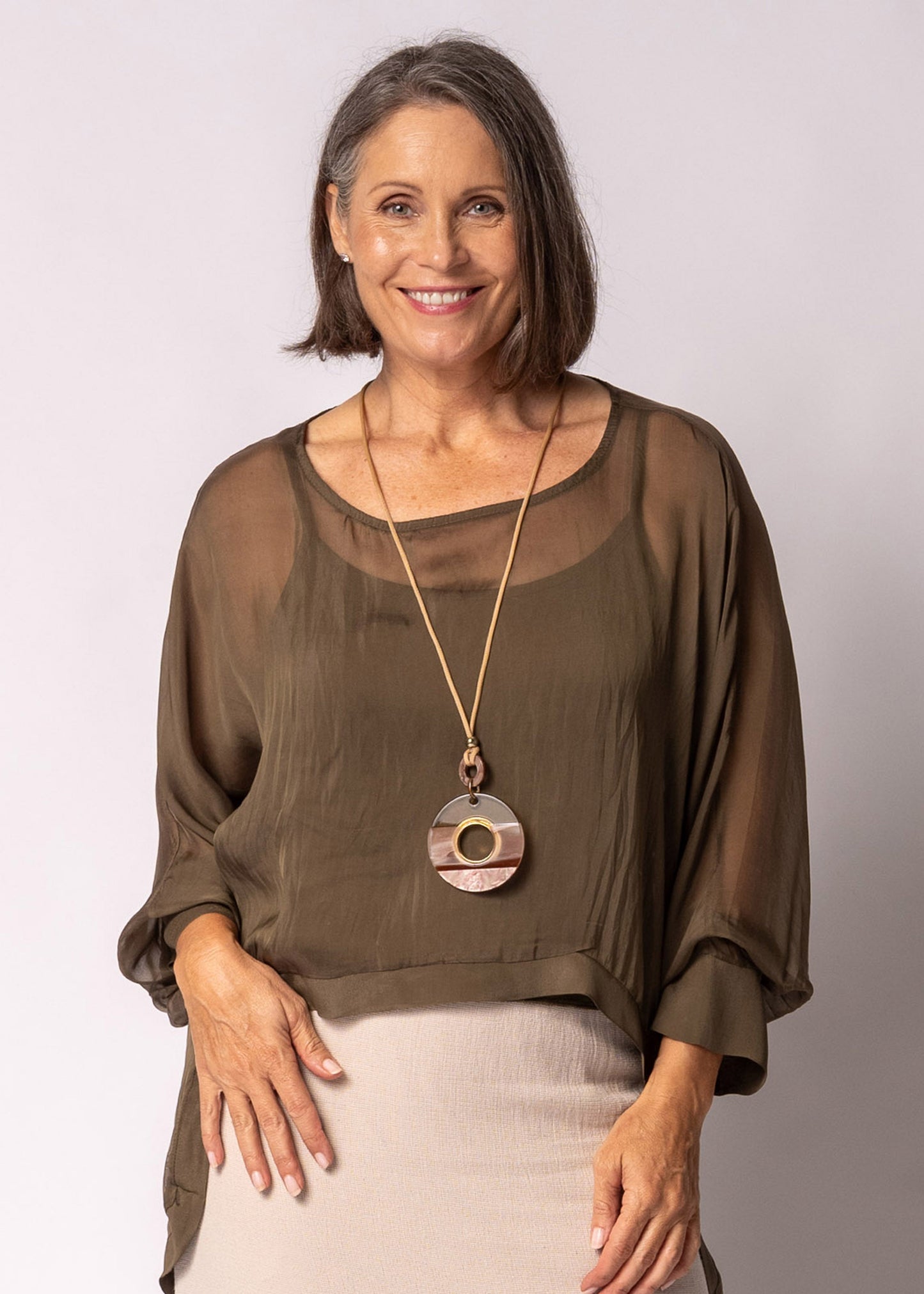 Maribella Silk Top in Moss Green