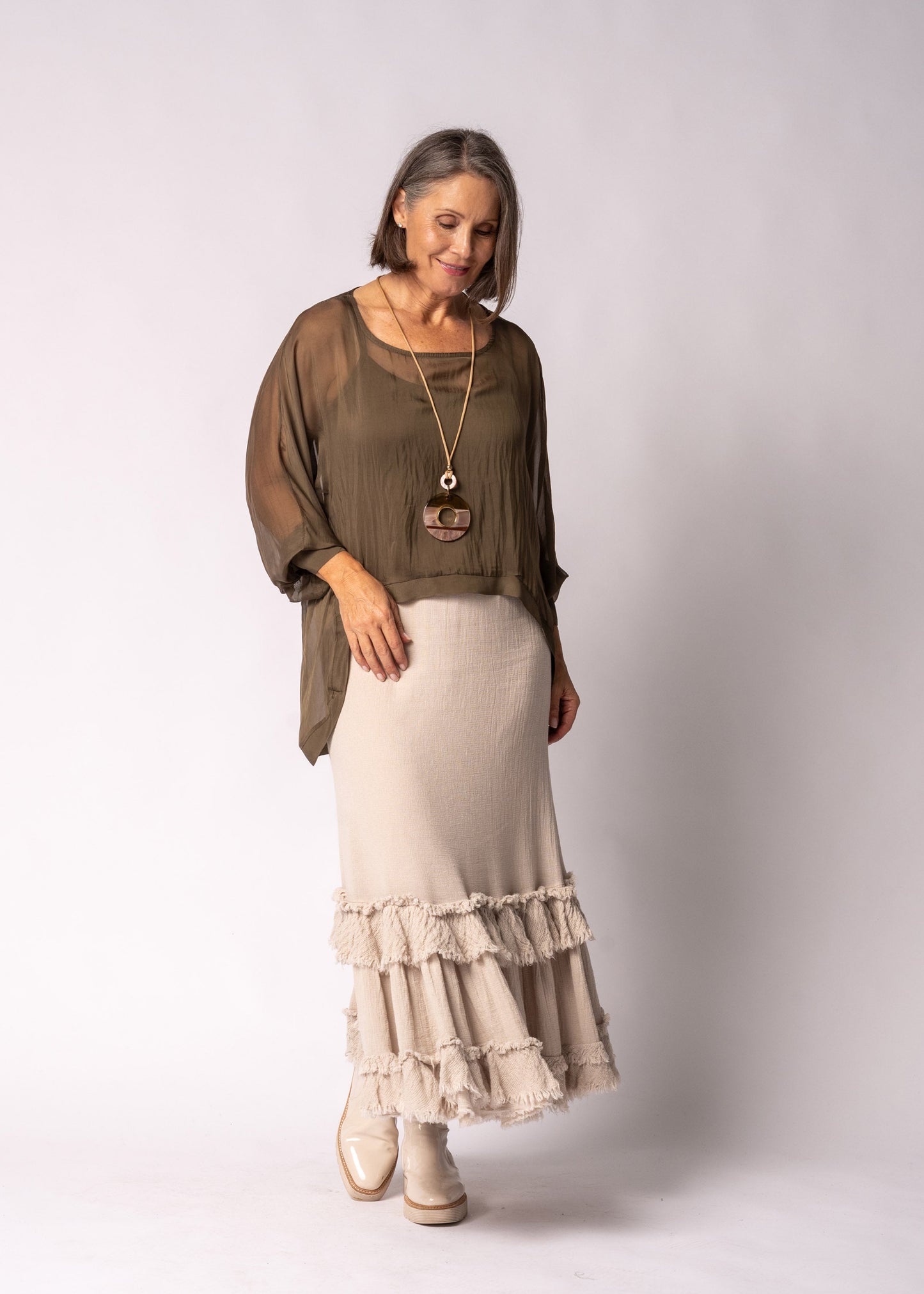 Maribella Silk Top in Moss Green
