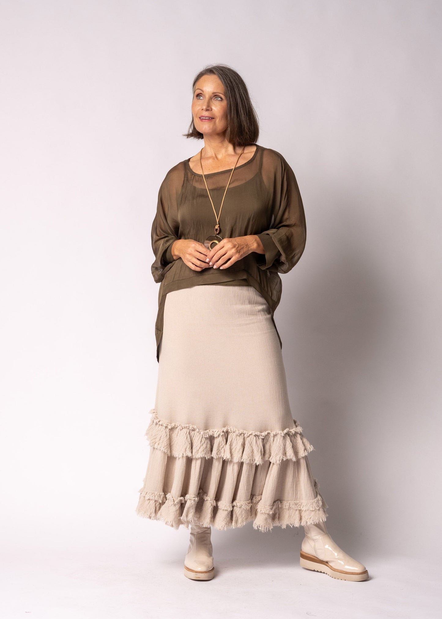 Maribella Silk Top in Moss Green