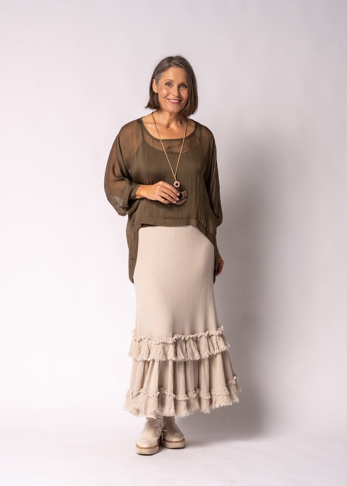 Maribella Silk Top in Moss Green