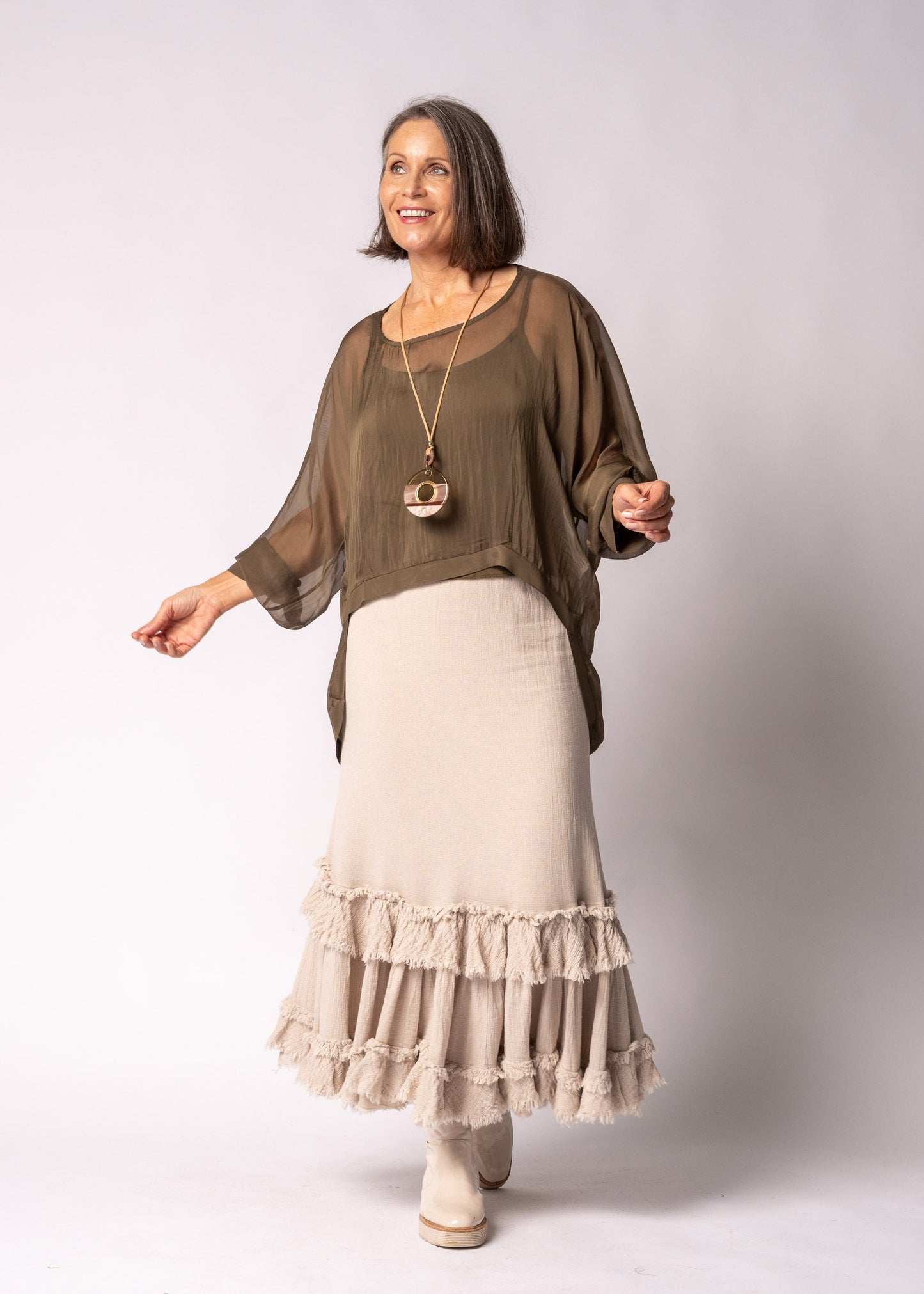 Maribella Silk Top in Moss Green