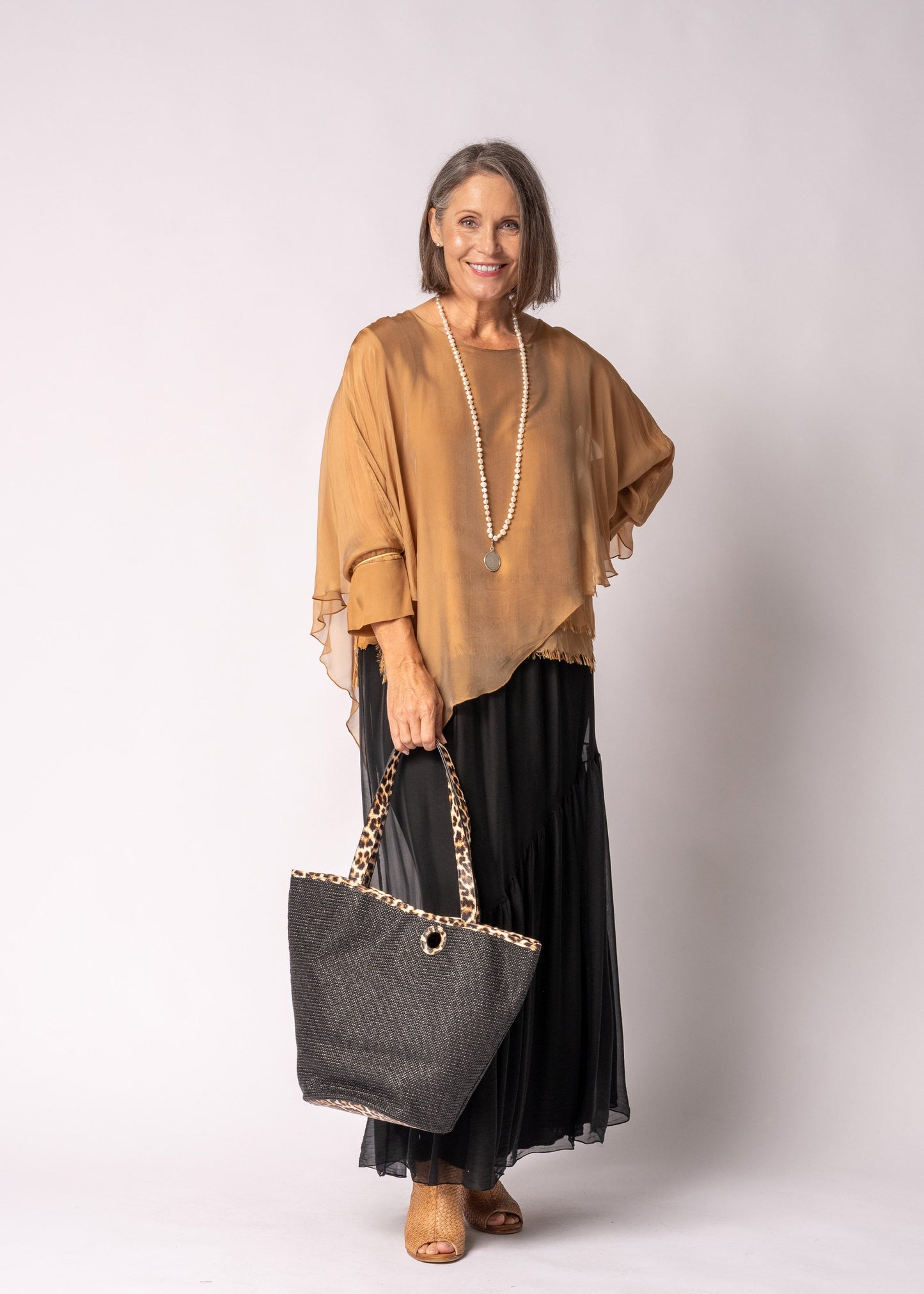 Keliana Silk Top in Sahara Sand