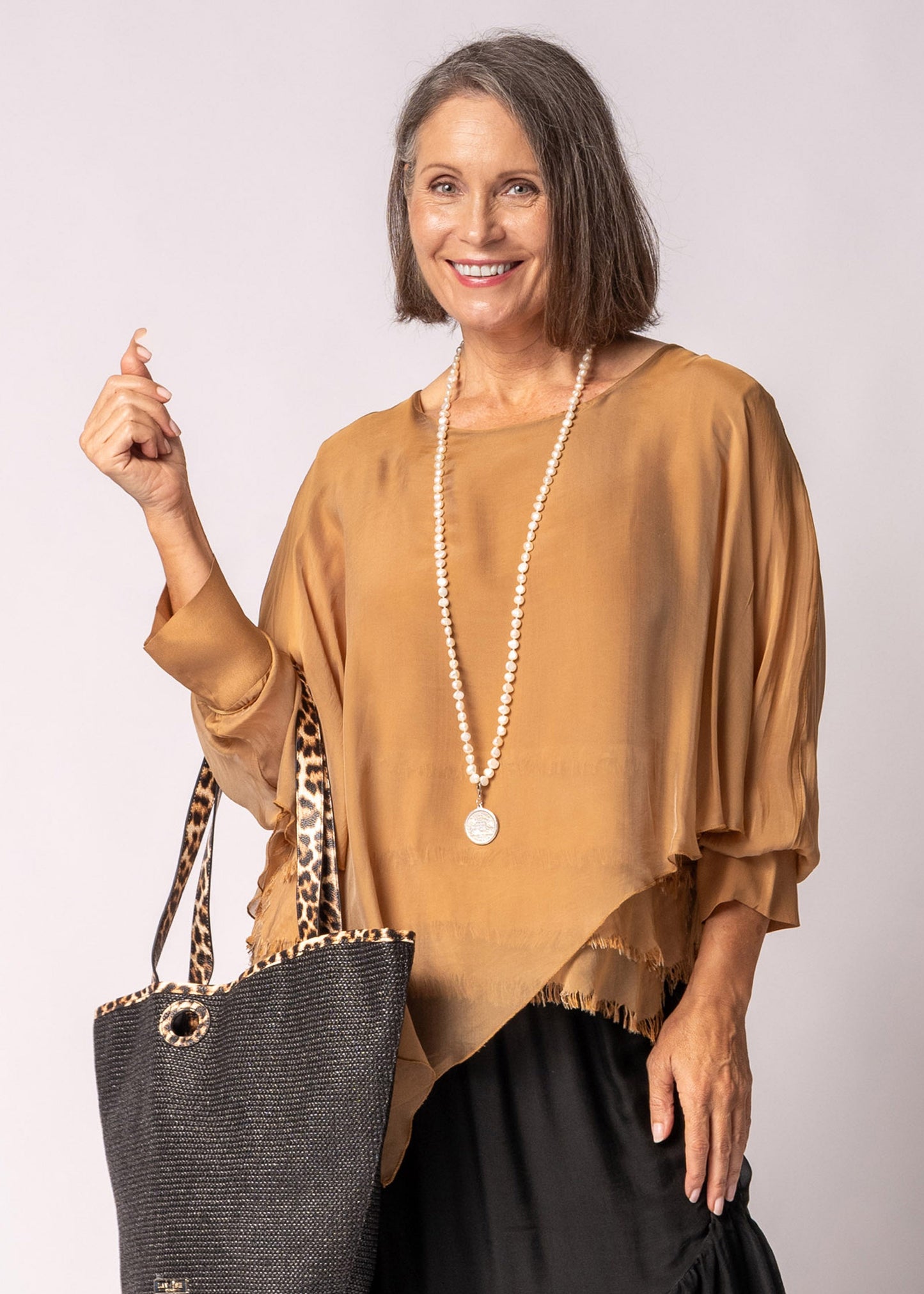 Keliana Silk Top in Sahara Sand
