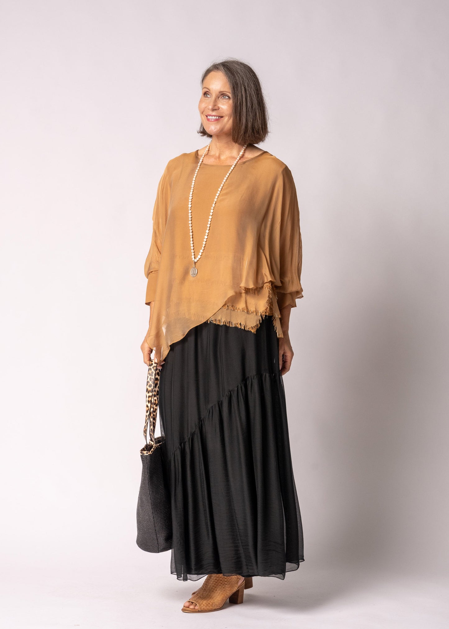Keliana Silk Top in Sahara Sand