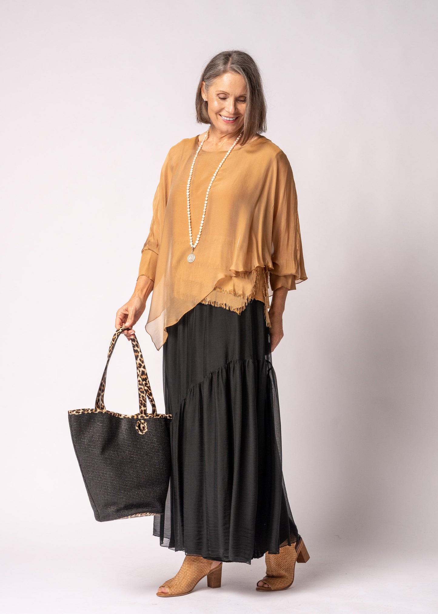 Keliana Silk Top in Sahara Sand