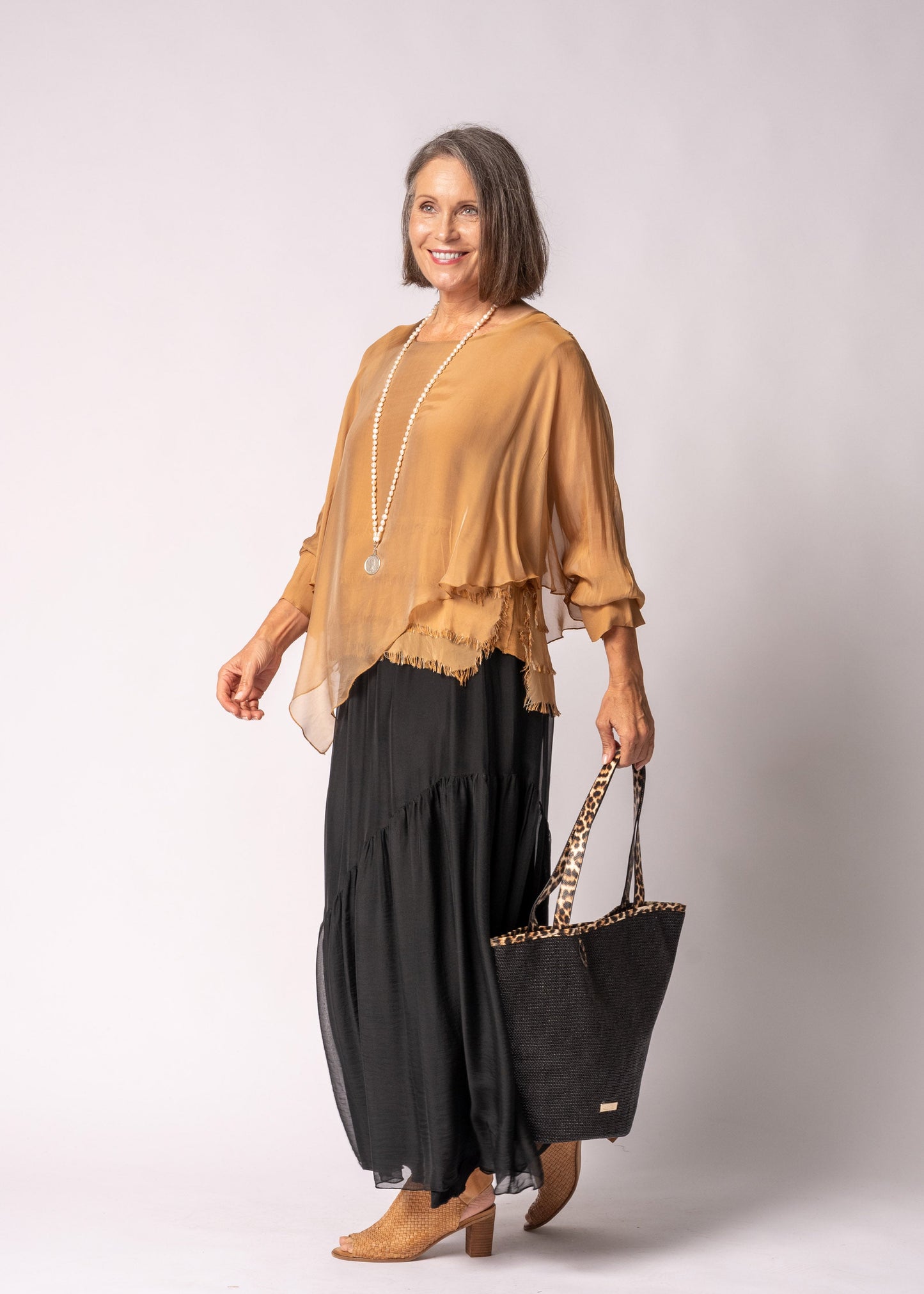 Keliana Silk Top in Sahara Sand