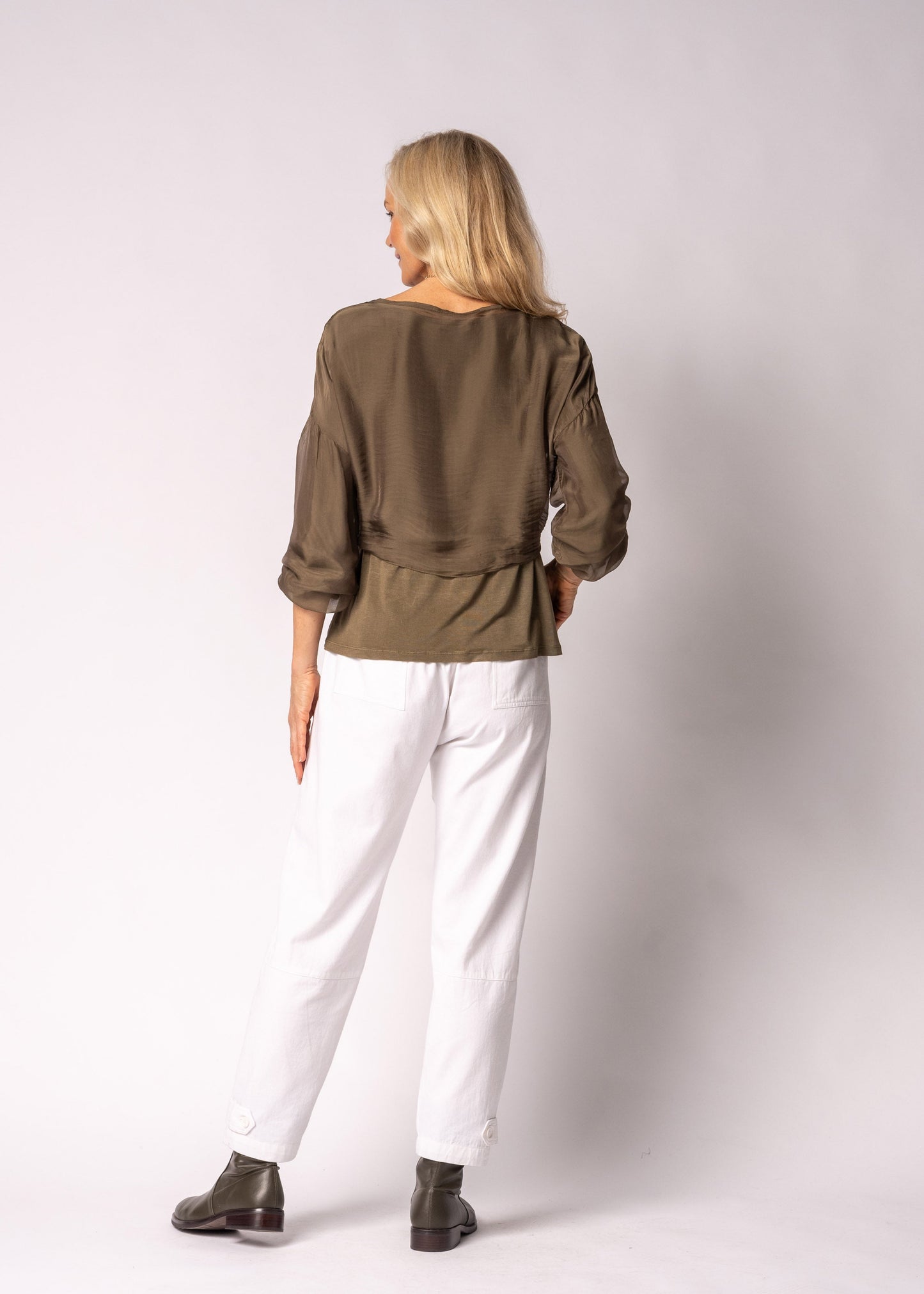 Elaya Silk Top in Moss Green