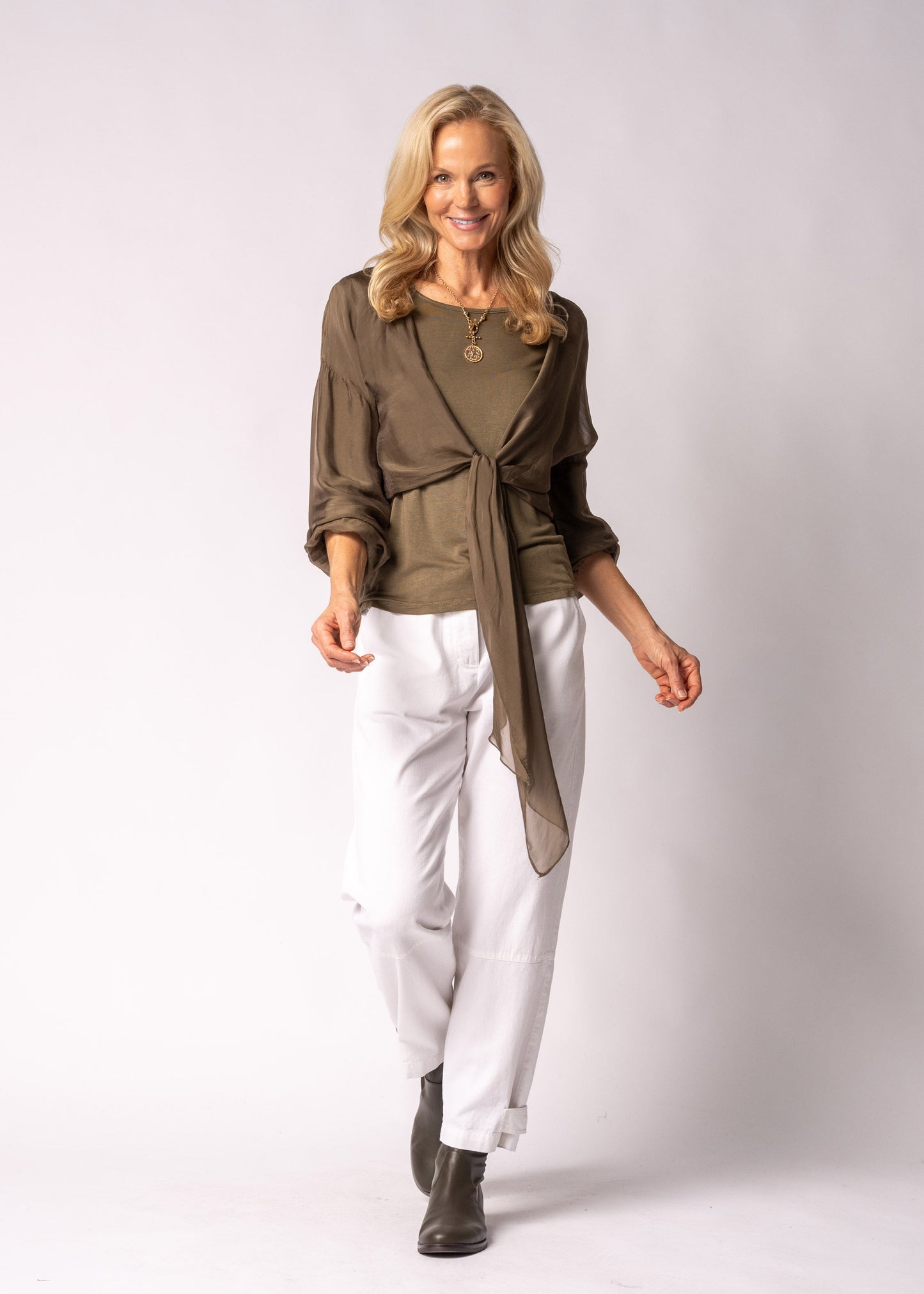 Elaya Silk Top in Moss Green