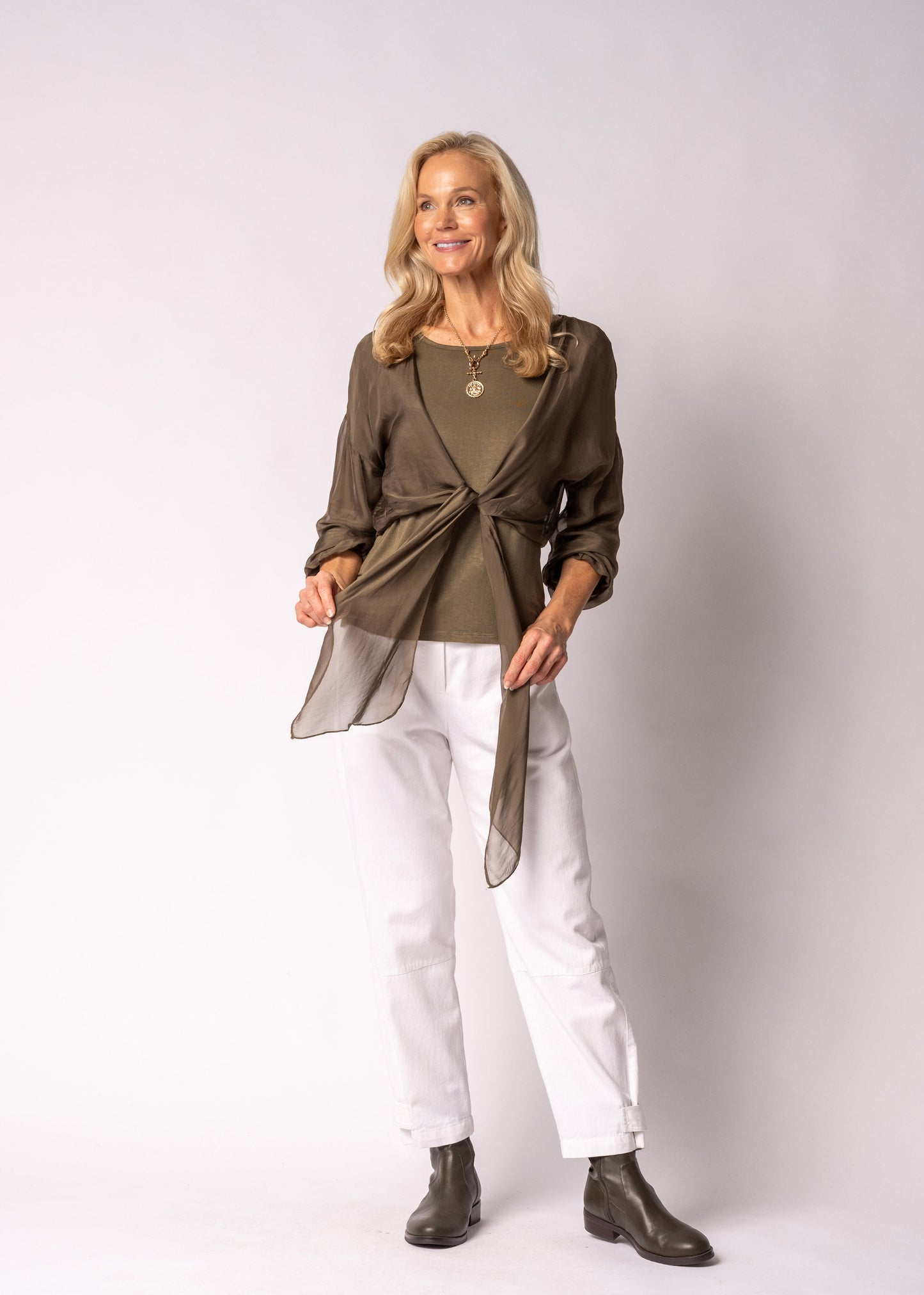 Elaya Silk Top in Moss Green