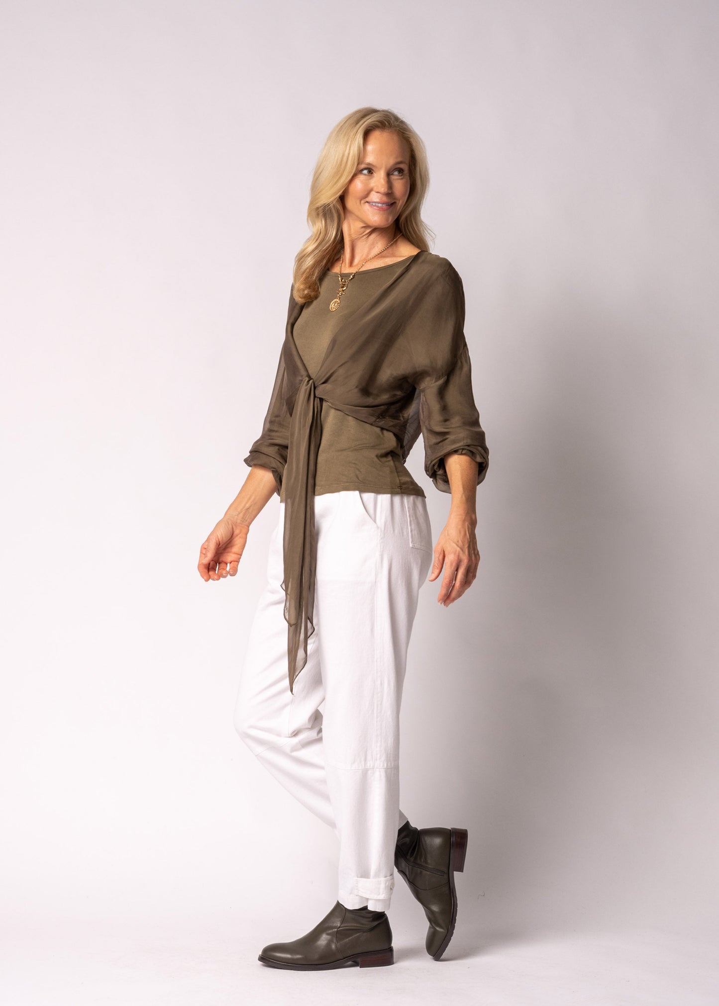 Elaya Silk Top in Moss Green