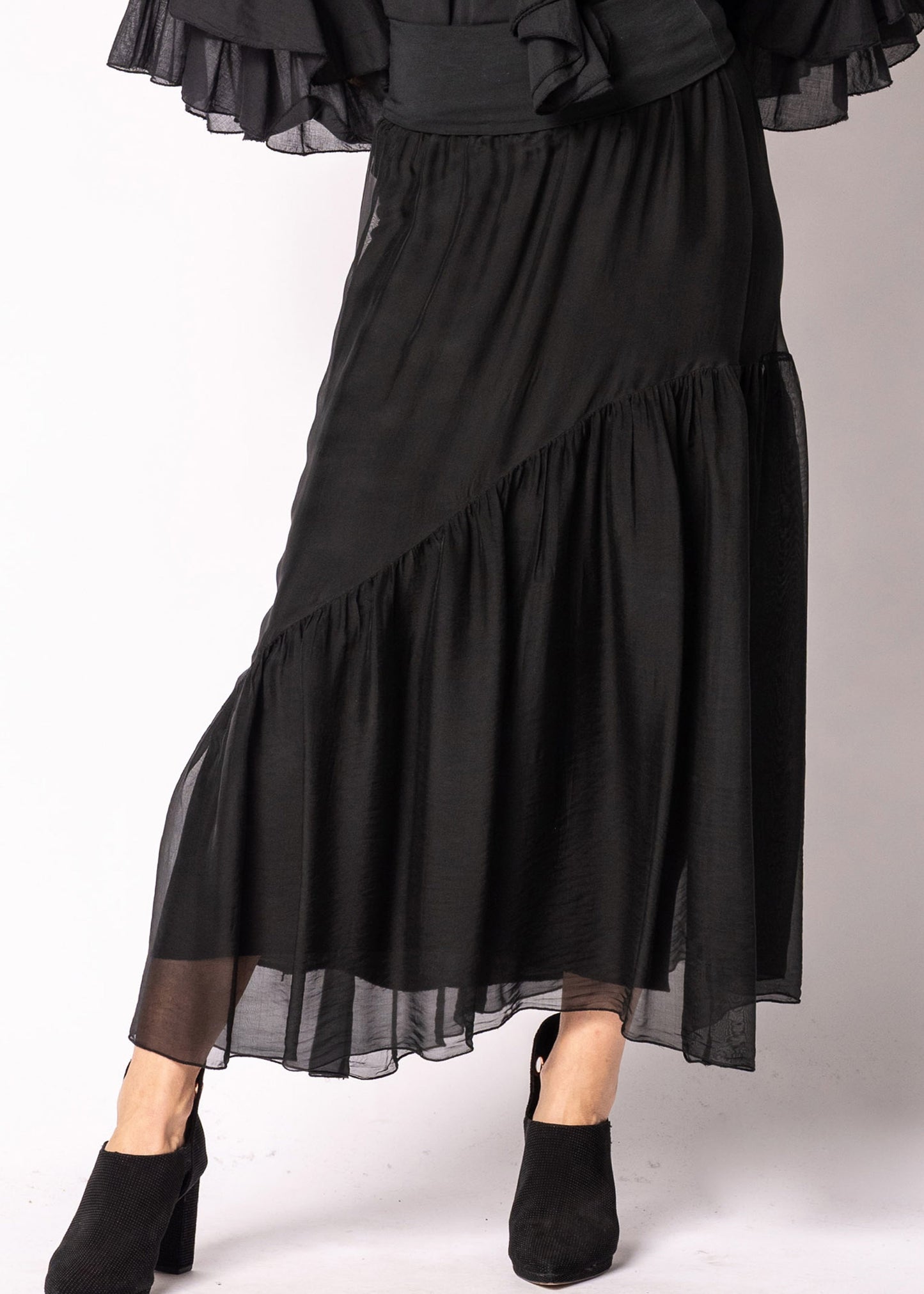 Adelise Silk Skirt in Onyx