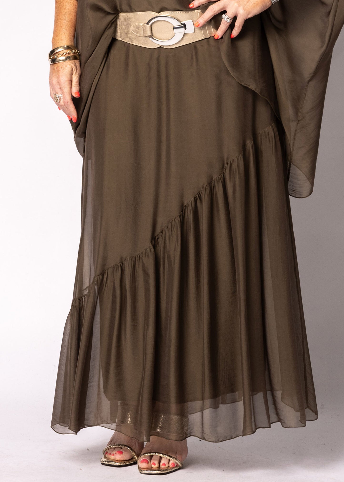 Adelise Silk Skirt in Moss Green