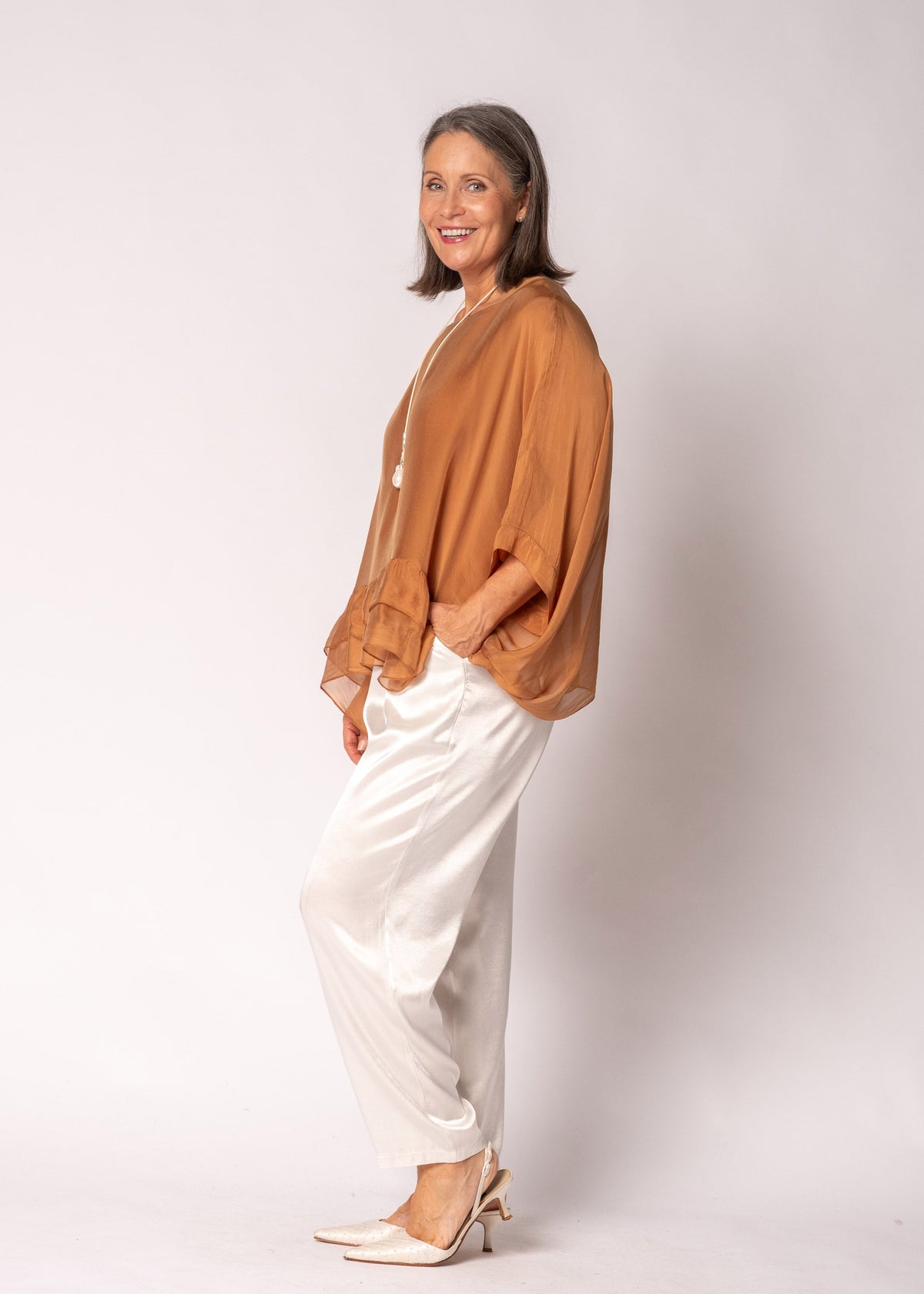 Amelina Silk Top in Burnt Toffee
