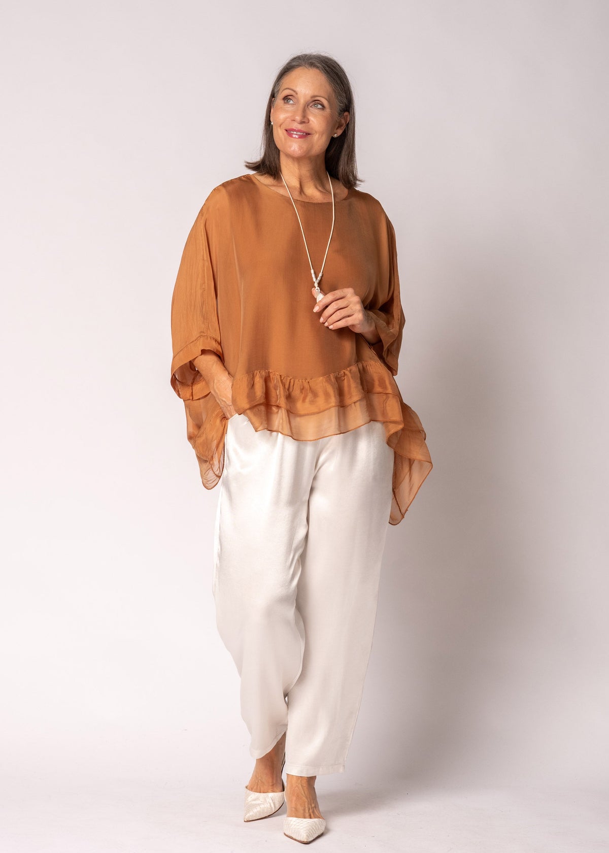 Amelina Silk Top in Burnt Toffee