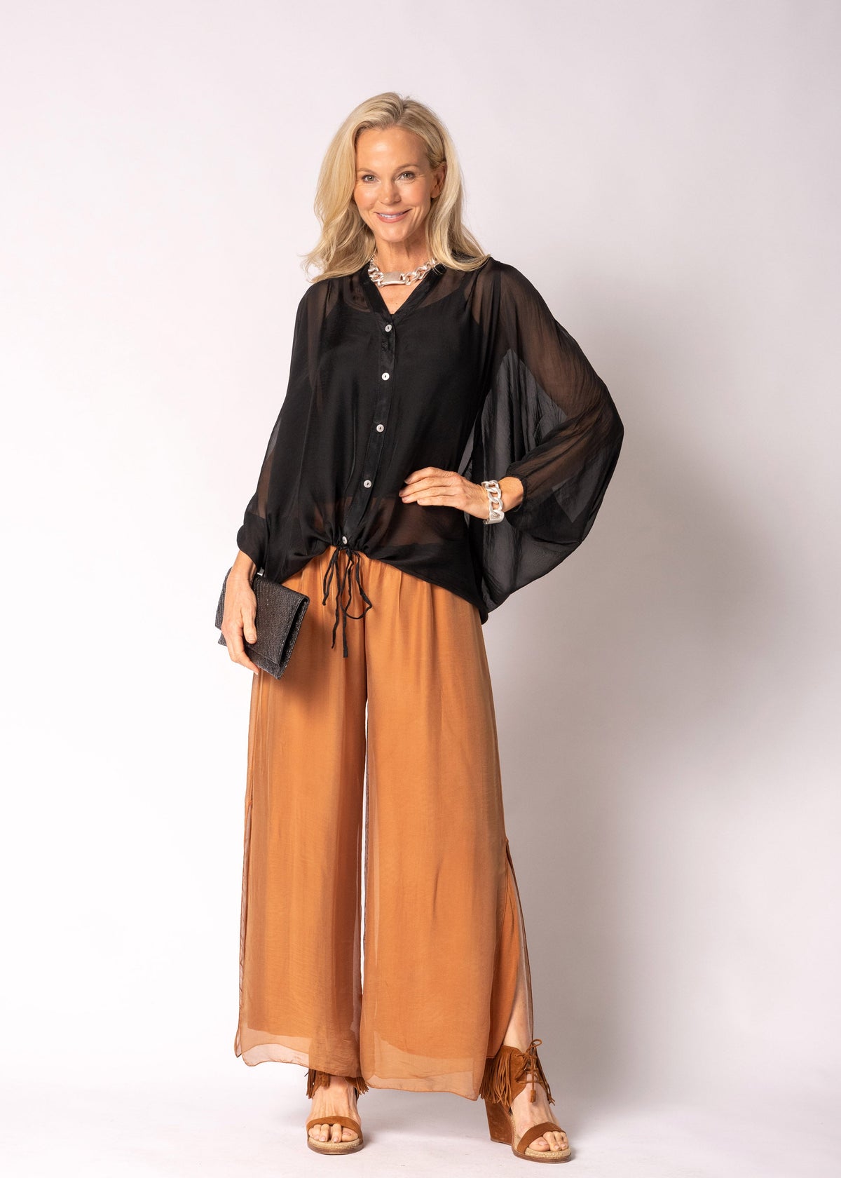 Gia Silk Pants in Burnt Toffee