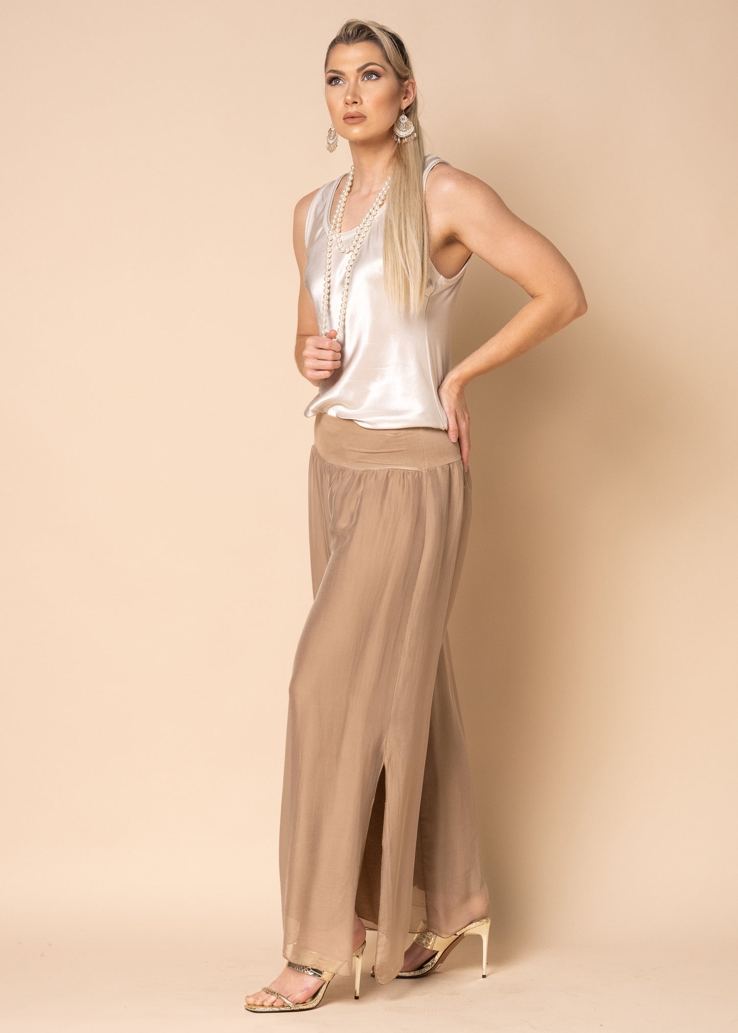 Gia Silk Pants in Desert