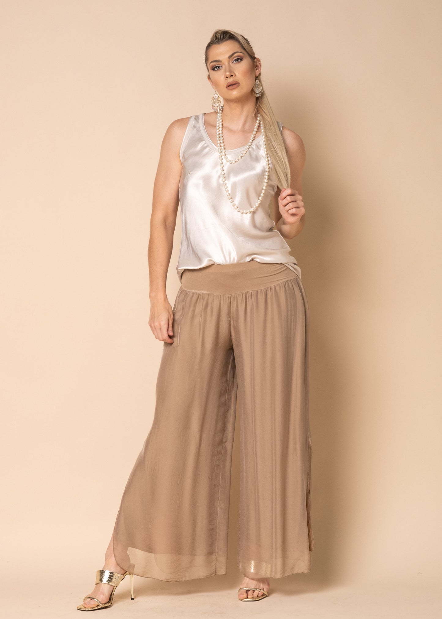 Gia Silk Pants in Desert