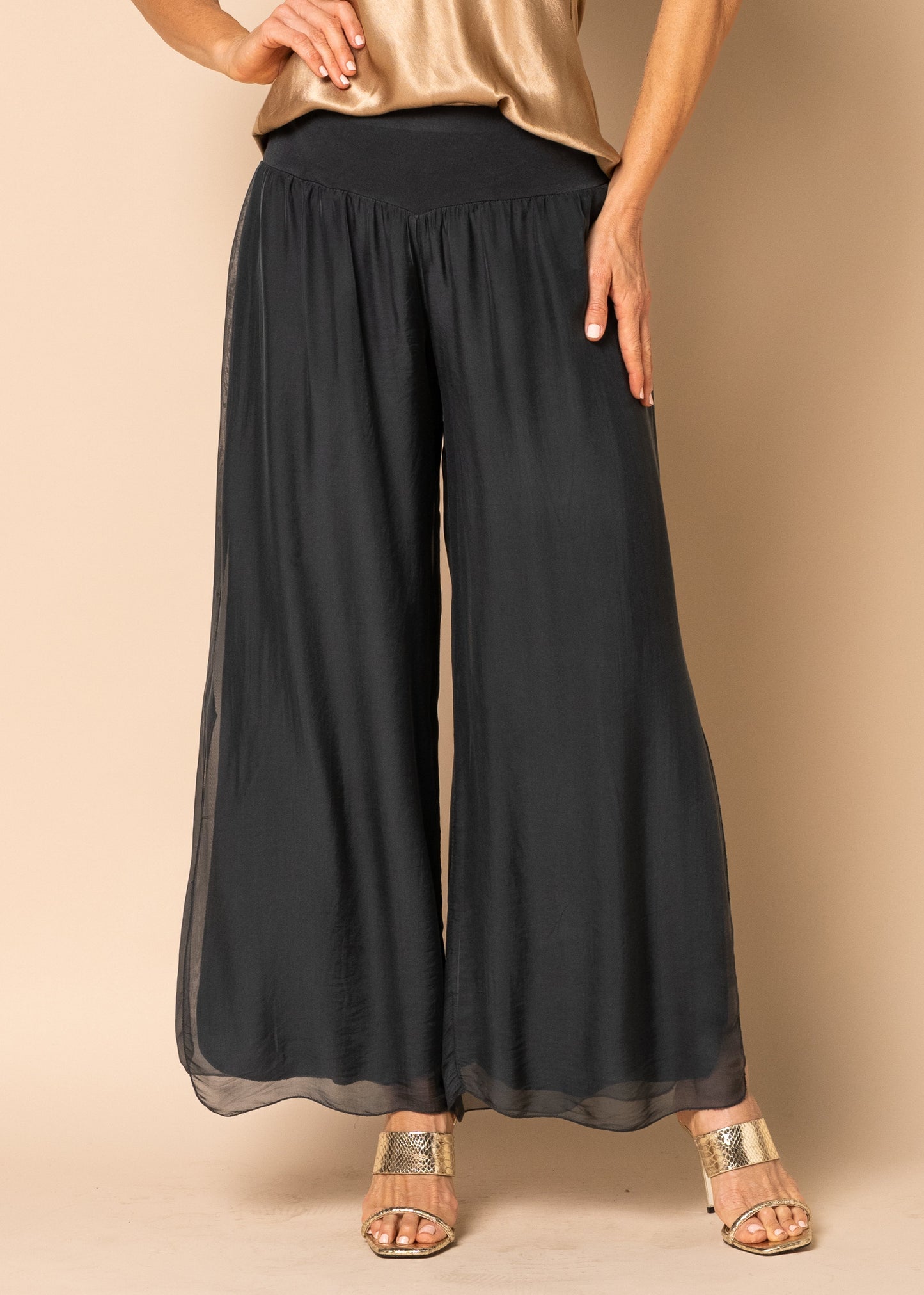 Gia Silk Pants in Granite