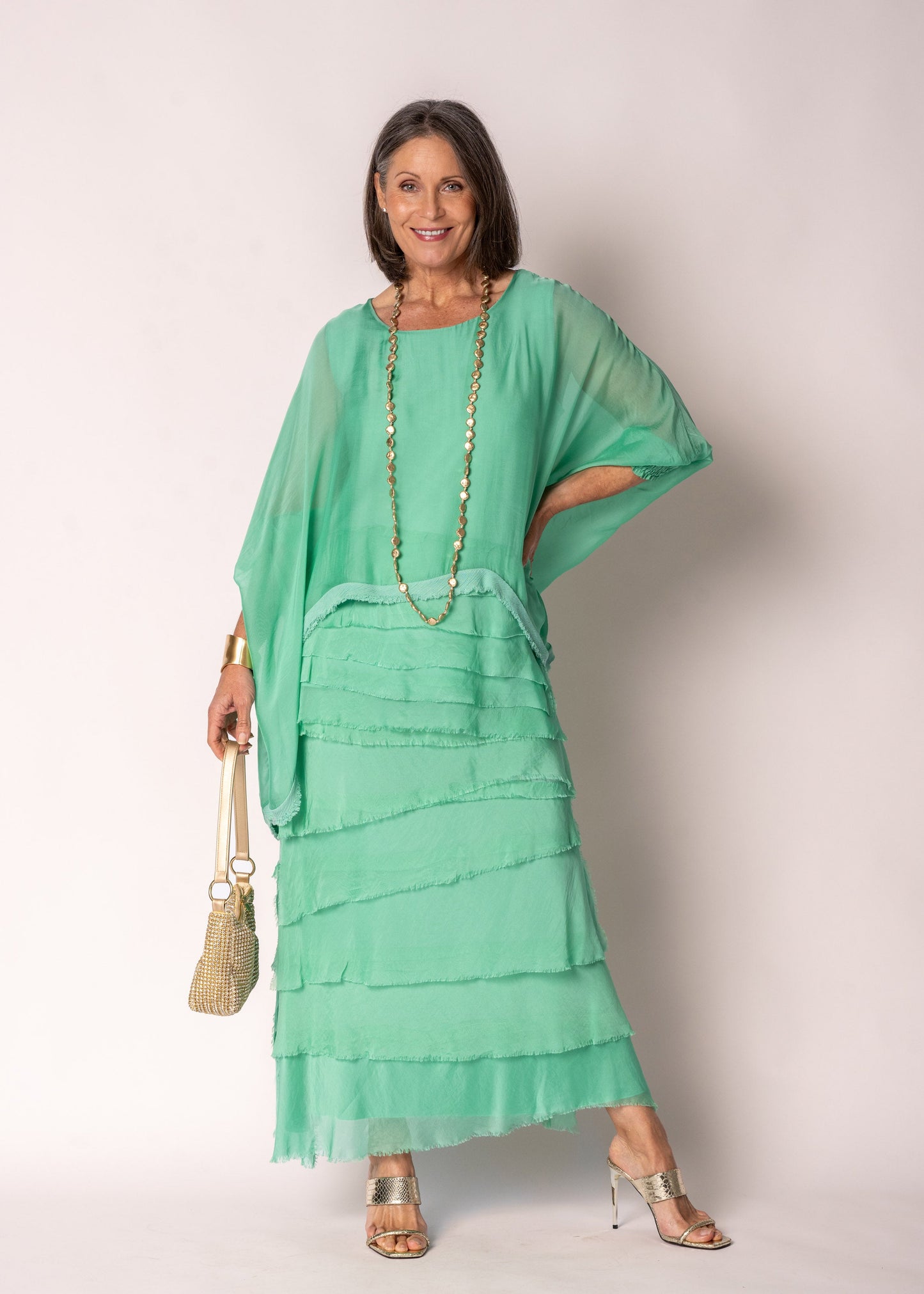 Amulet Silk Top in Capri Green