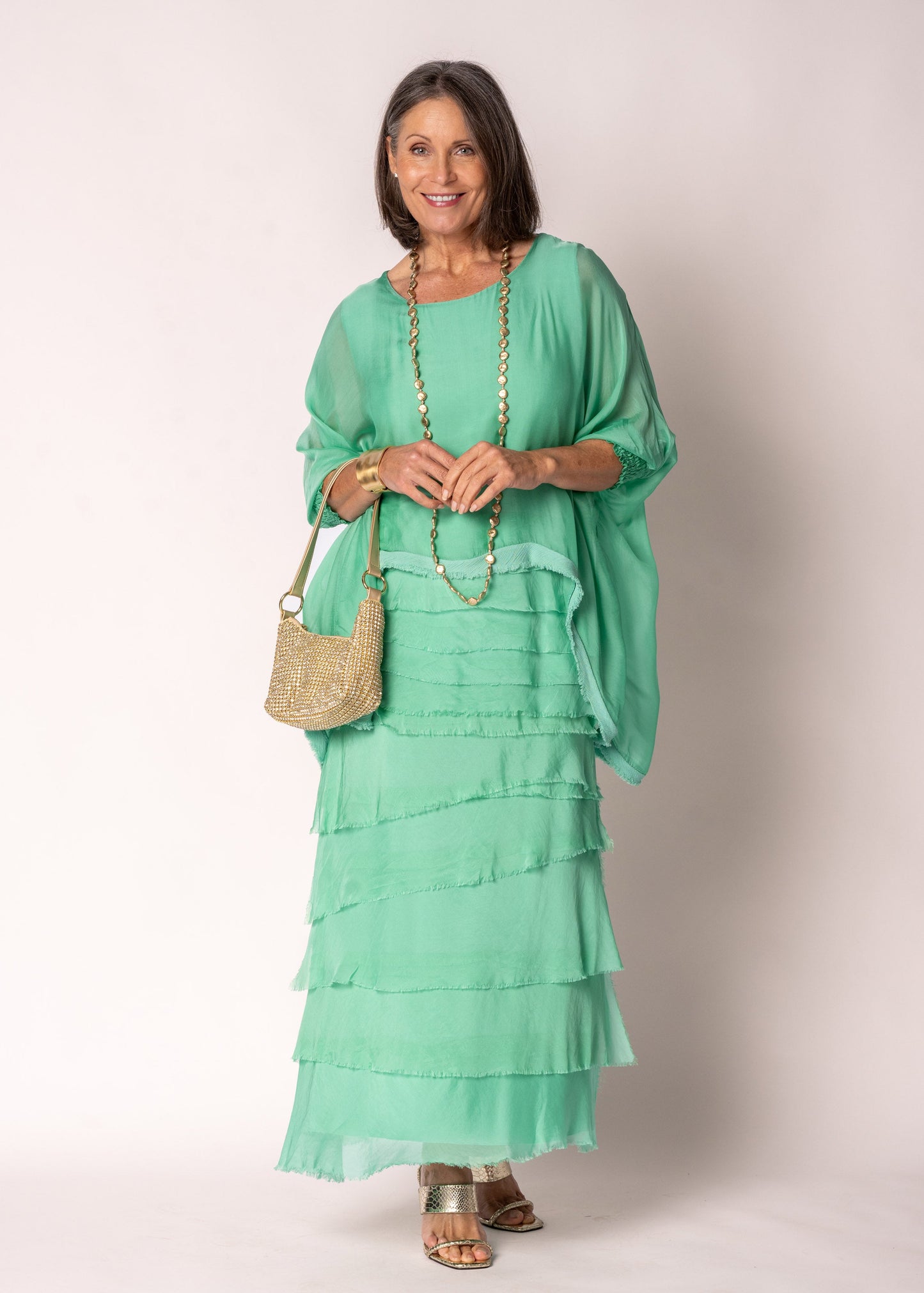 Amulet Silk Top in Capri Green