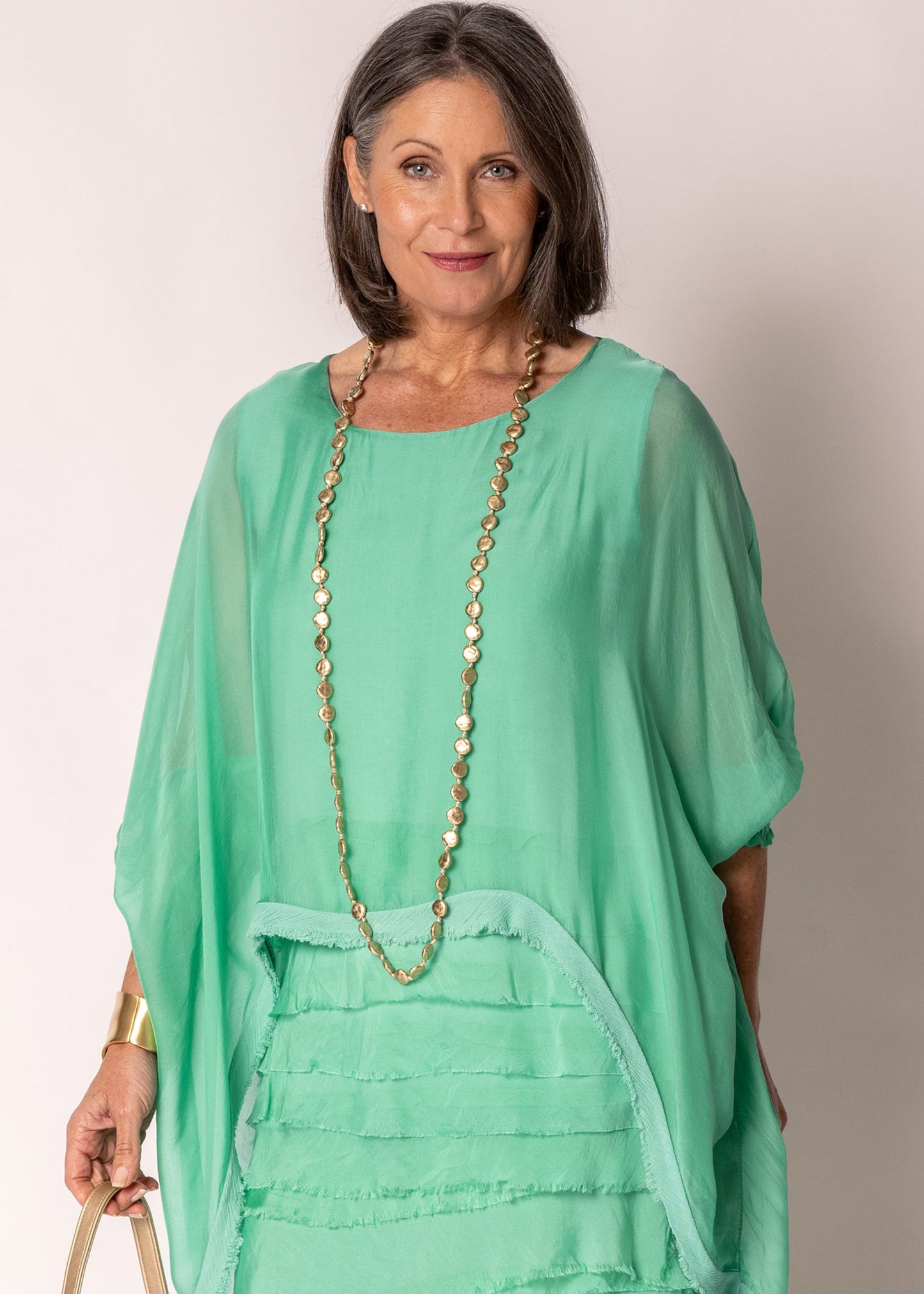 Amulet Silk Top in Capri Green