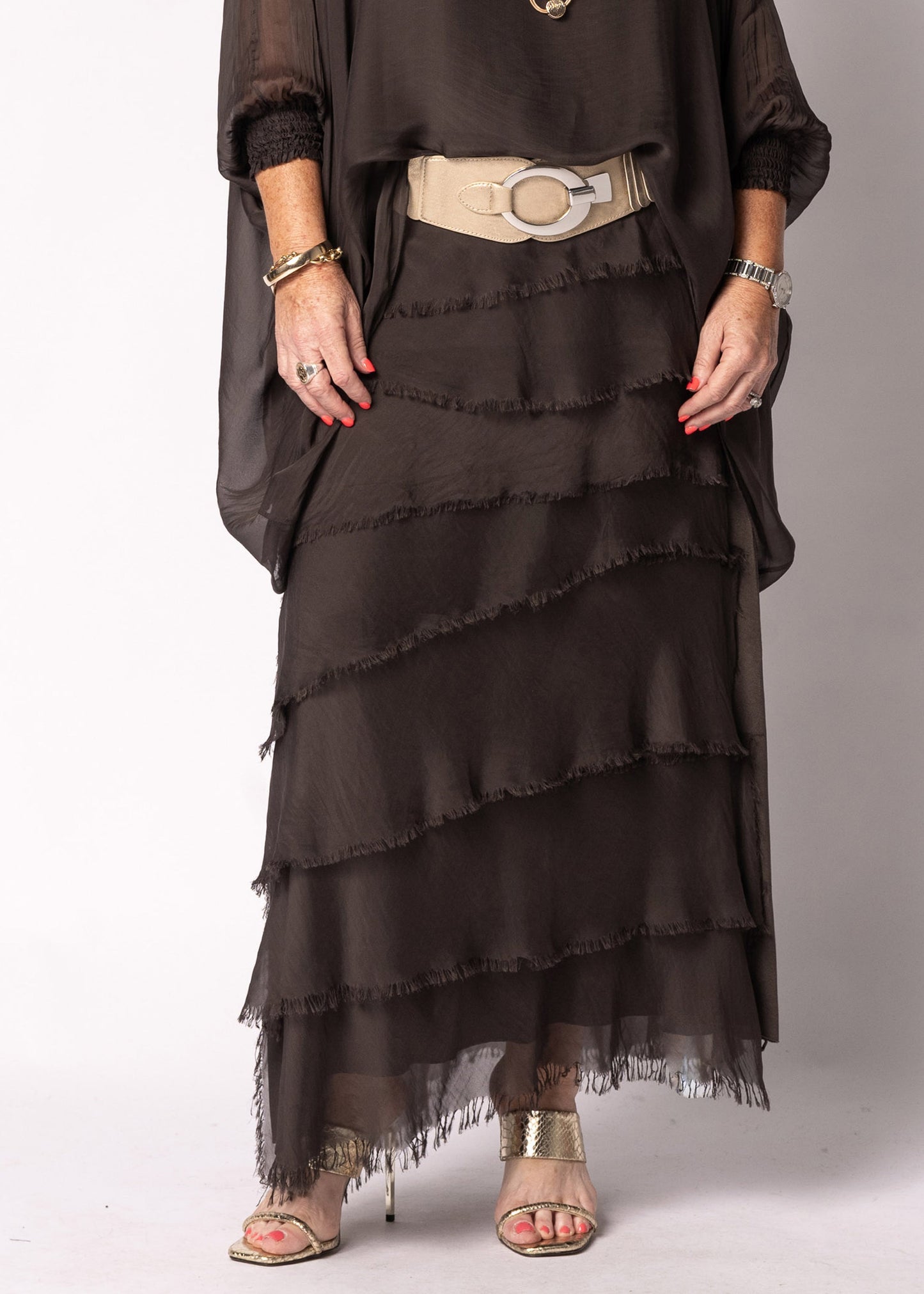 Fifi Silk Skirt in Chocolate Truffle