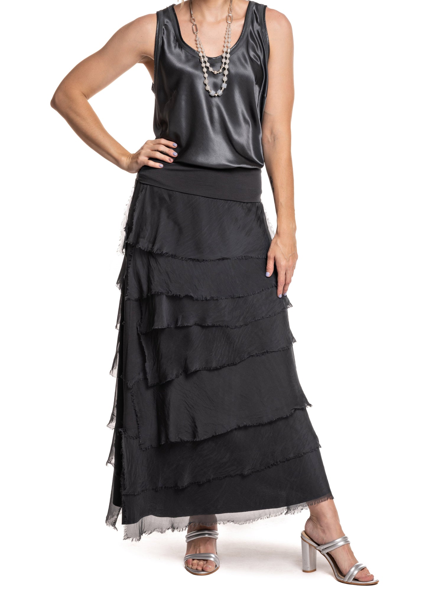 Fifi Silk Skirt in Granite