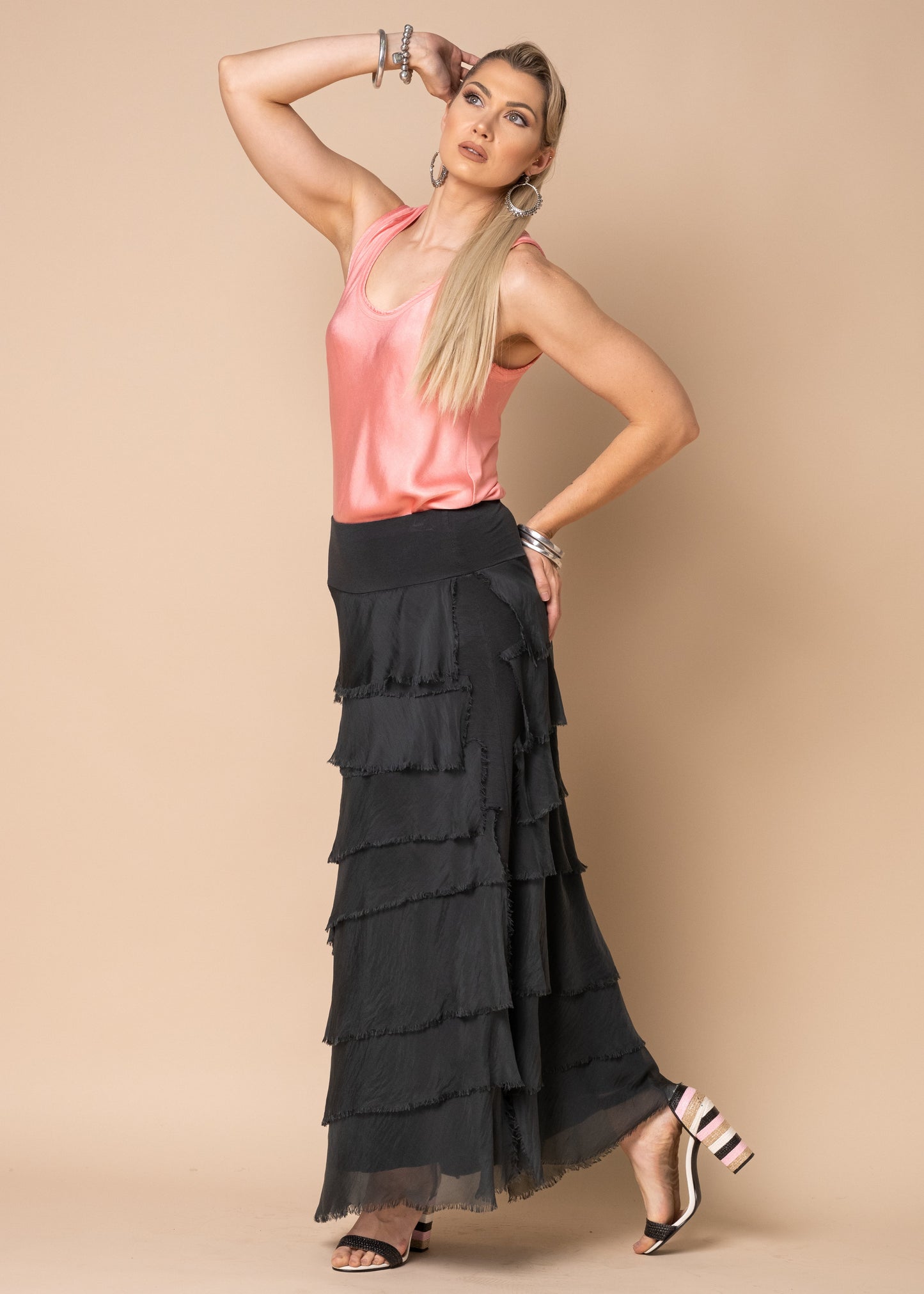 Fifi Silk Skirt in Granite