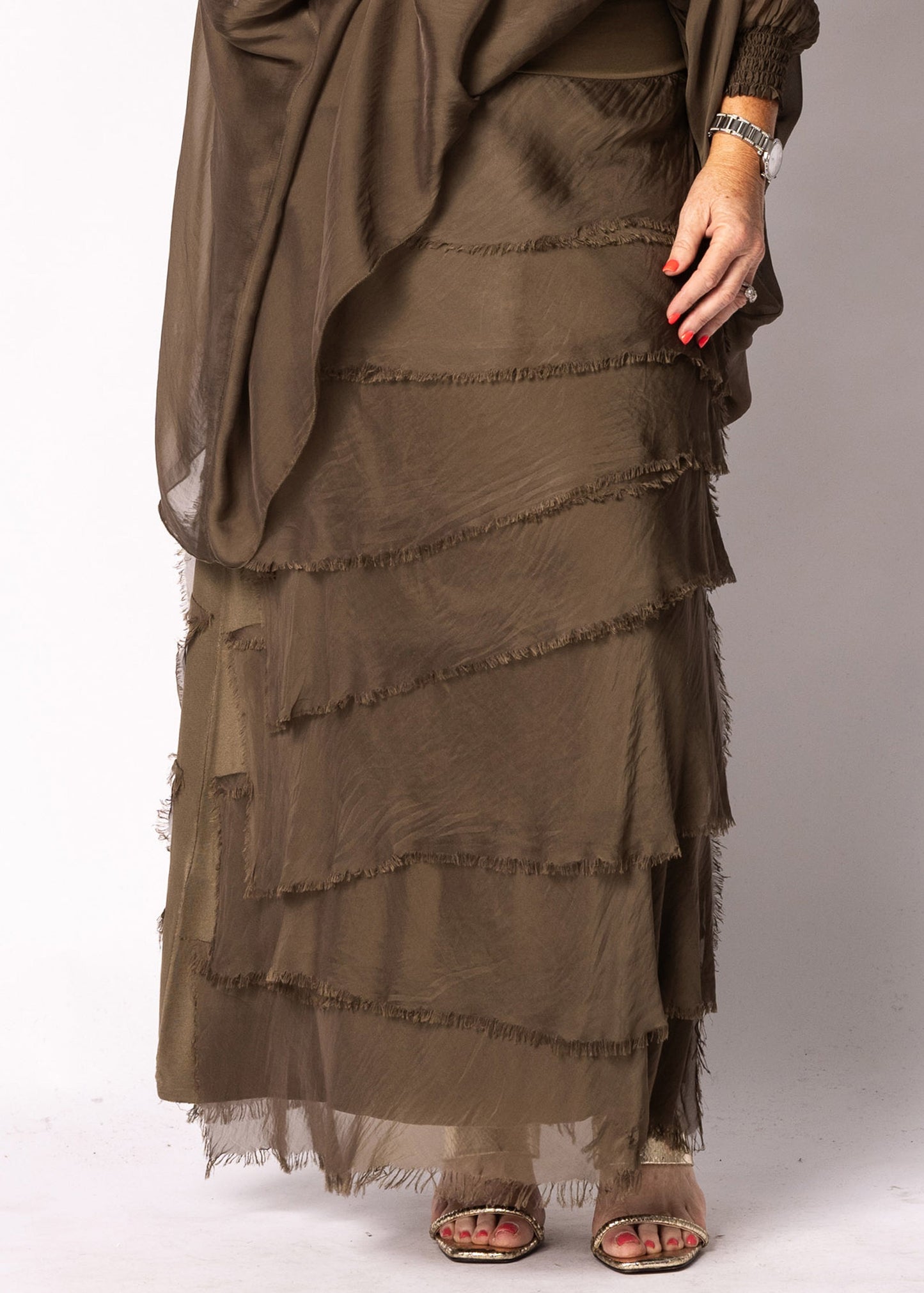 Fifi Silk Skirt in Moss Green