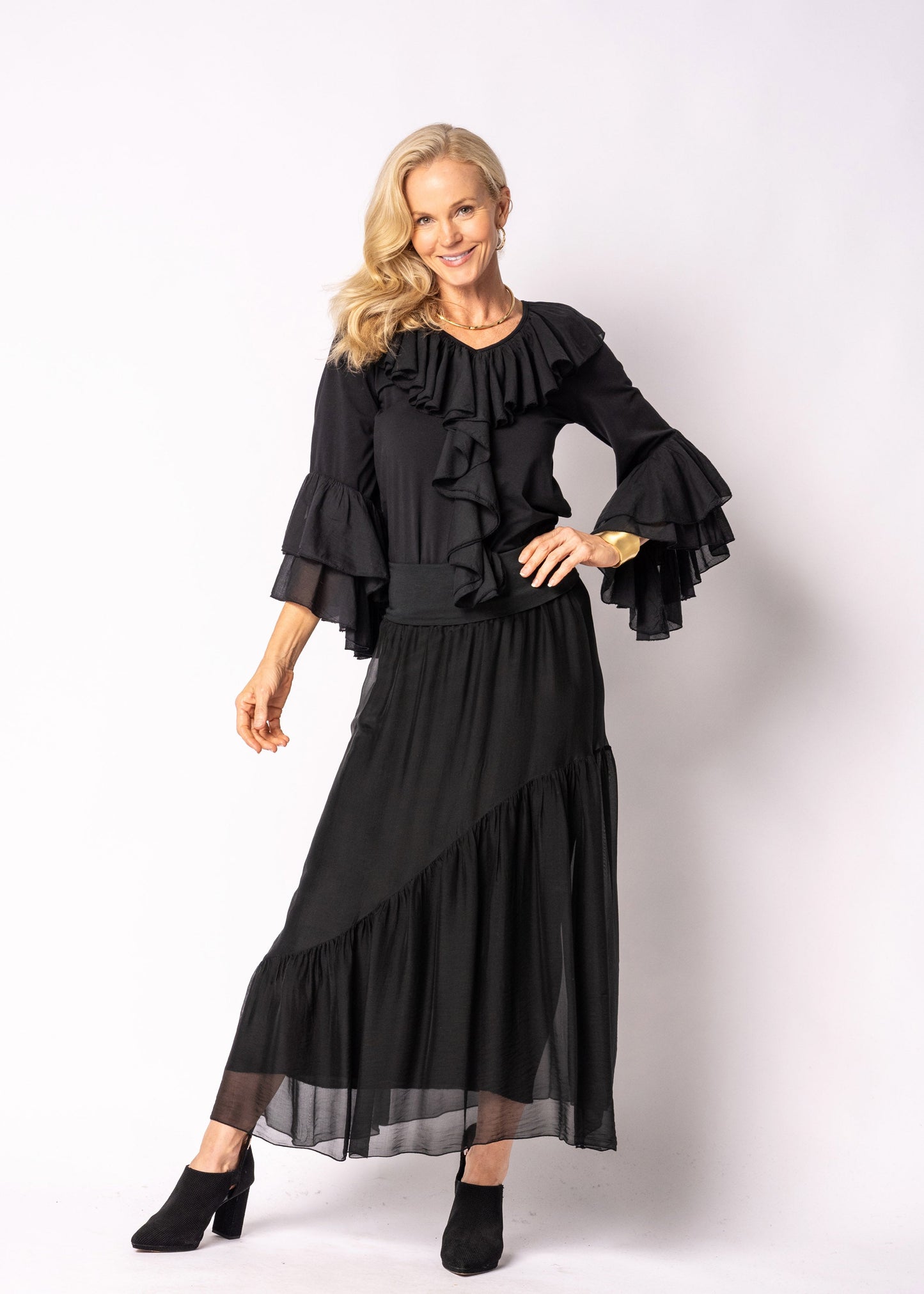 Adelise Silk Skirt in Onyx