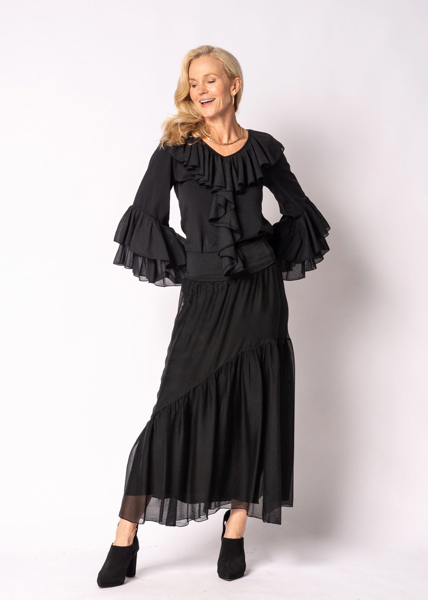 Adelise Silk Skirt in Onyx