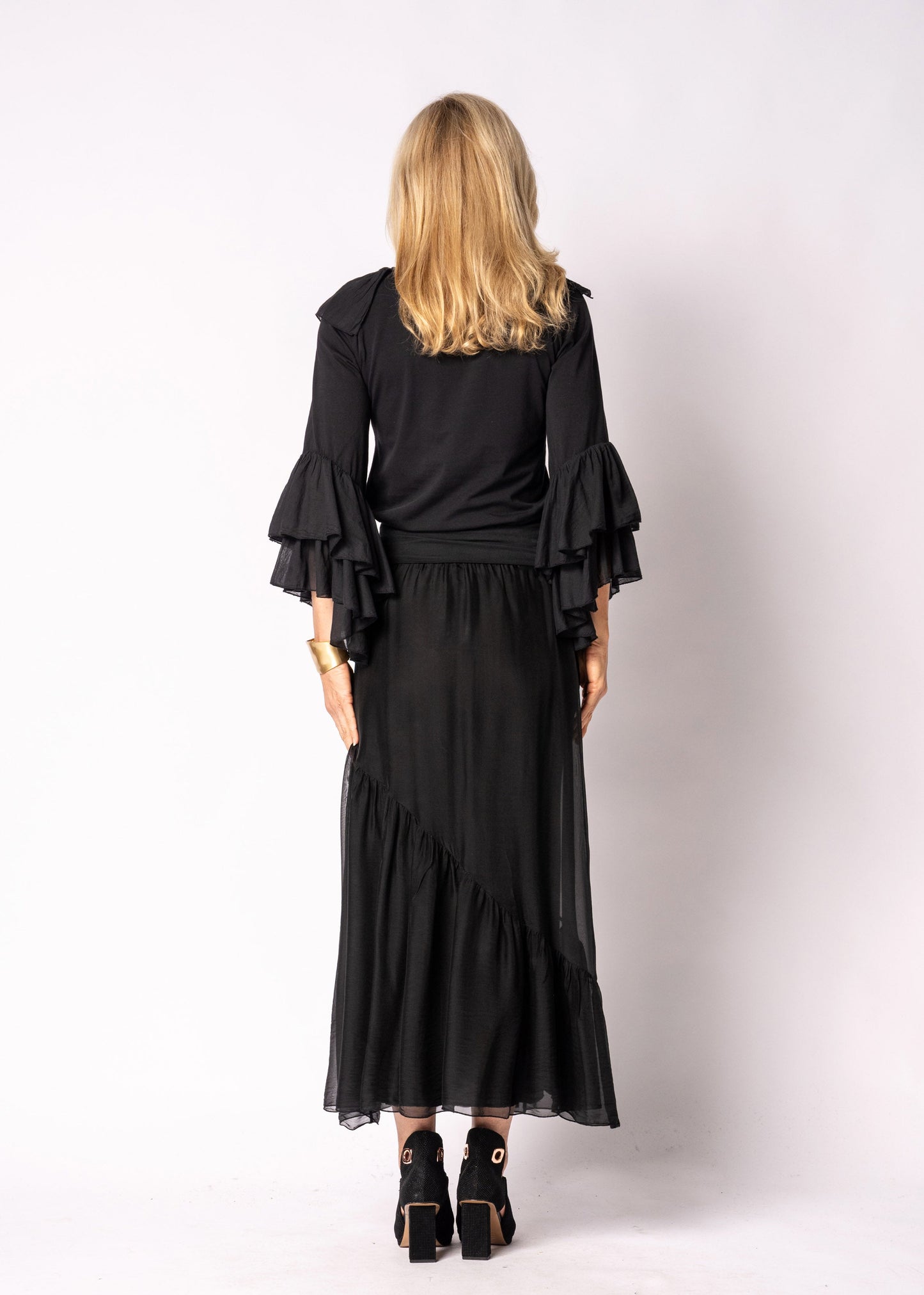 Adelise Silk Skirt in Onyx