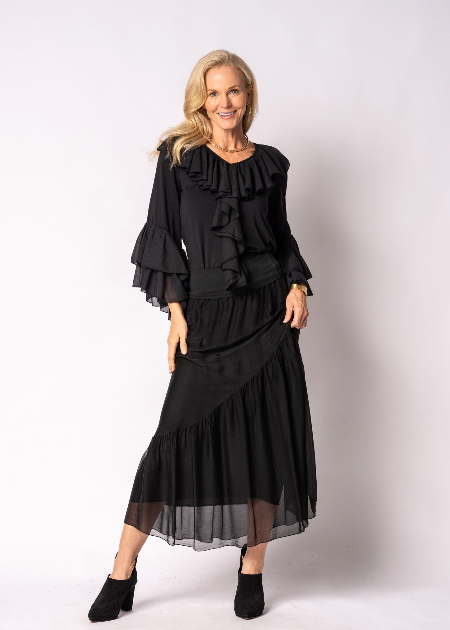 Adelise Silk Skirt in Onyx