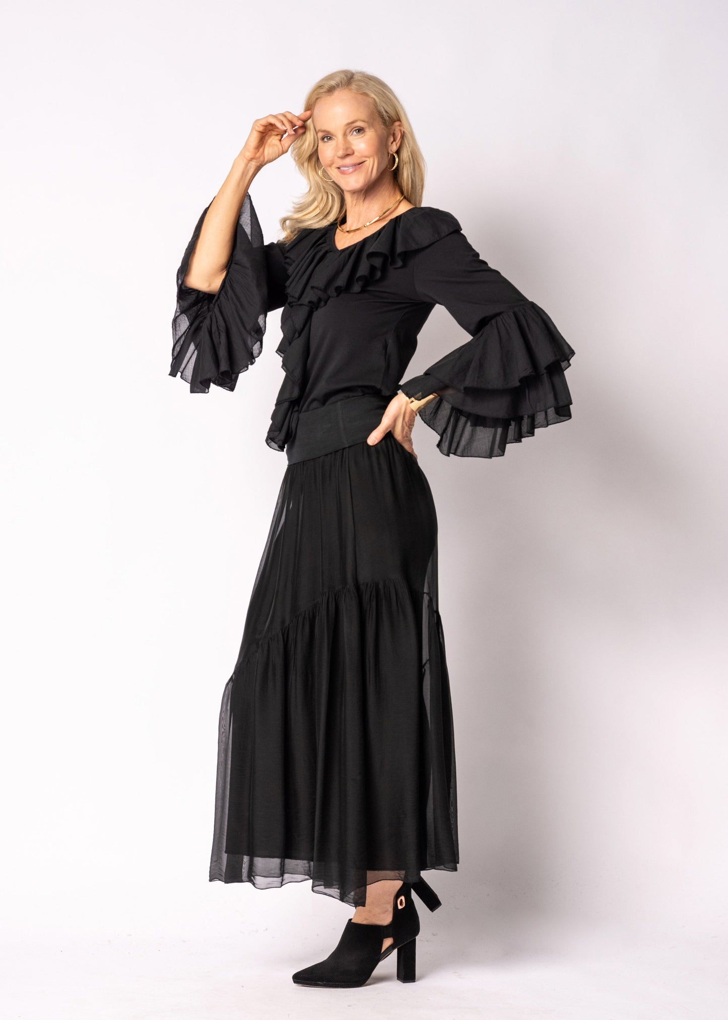 Adelise Silk Skirt in Onyx