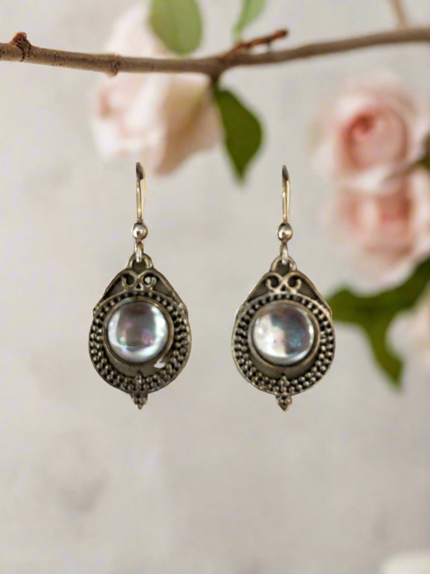 Circle Earring with Clear Moonstone Centre - Cheeky Goddess