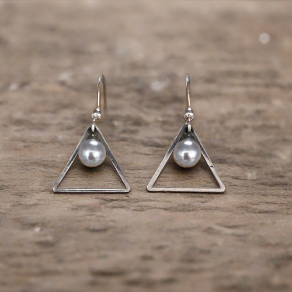 Triangle Drop with Faux Pearl Earrings - Cheeky Goddess