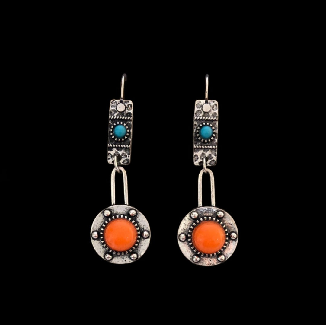 Southwestern Style Orange and Blue Earrings - Cheeky Goddess