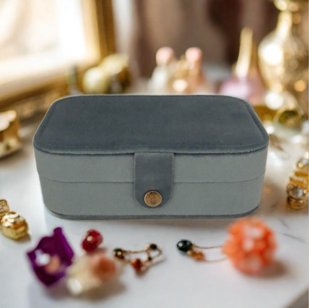 Velvet Jewellery Box - Plain - Light Blue - For Dresser or Travel - Cheeky Goddess