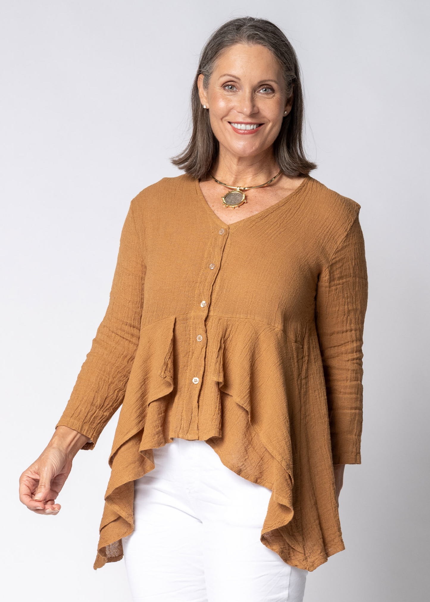 Marenna Linen Top in Sahara Sand