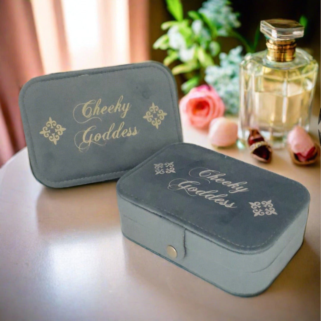 Custom Name Velvet Jewellery Box - Light Blue - Personalized Gifts for Her - For Dresser or Travel - Cheeky Goddess