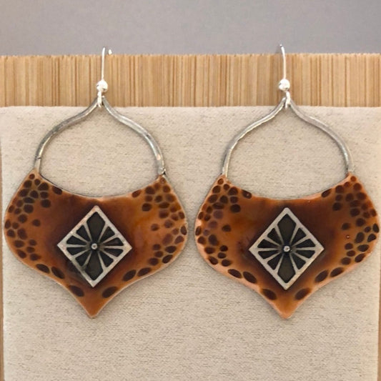 Enamelled Earrings with Brown and Copper Colors with Black Accents - Cheeky Goddess